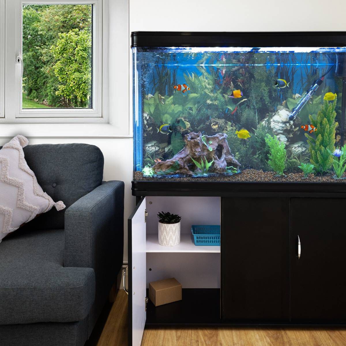 MonsterShop Acuario con Mueble Negro, Accesorios y Grava Natural para peces thumbnail
