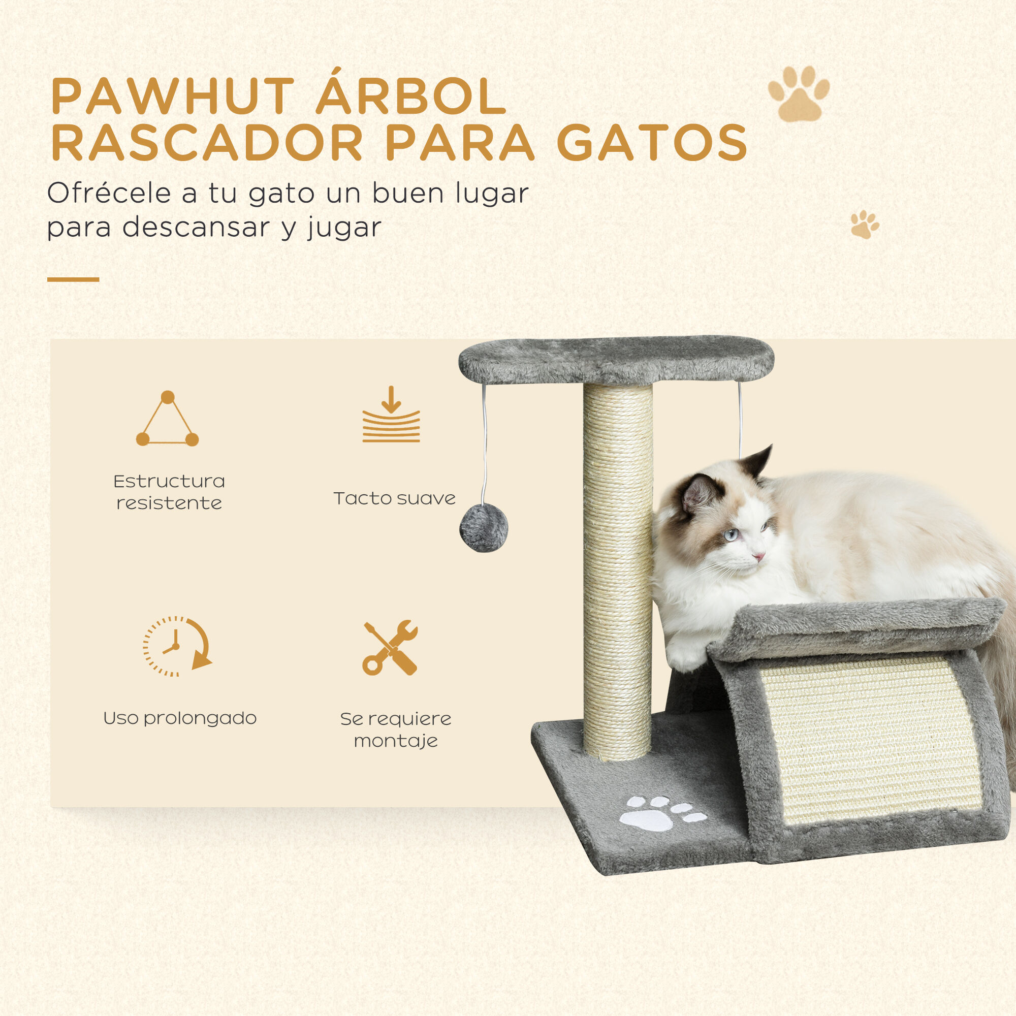 PawHut &Aacute;rbol para Gatos Gris, , large Imagen numero 4