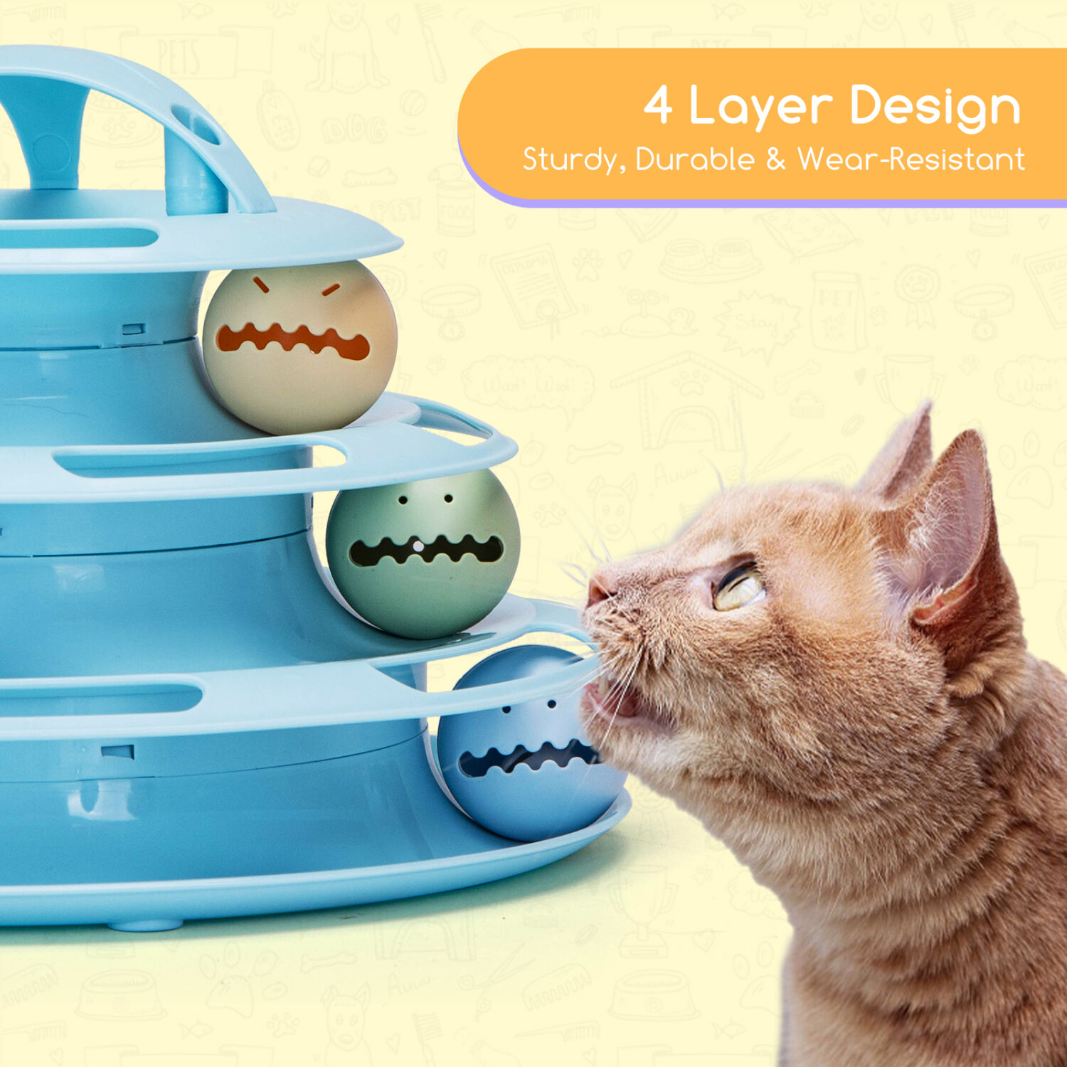 Nobleza Juguete para Gatos, Juguetes Interactivo con Dise&ntilde;o de Torre con 4 Pelotas de 3 Niveles, Torre Interactiva Gato, , large Imagen numero 2