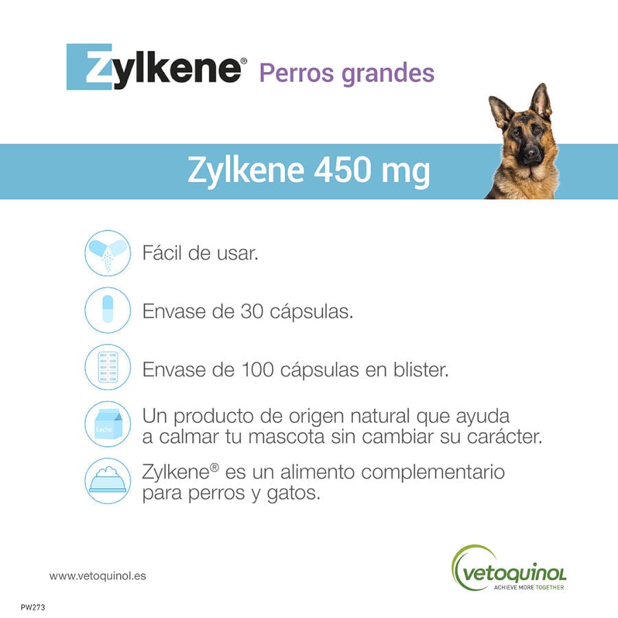 Vetoquinol Zylkene suplemento natural calmante en cápsulas para perros y gatos thumbnail