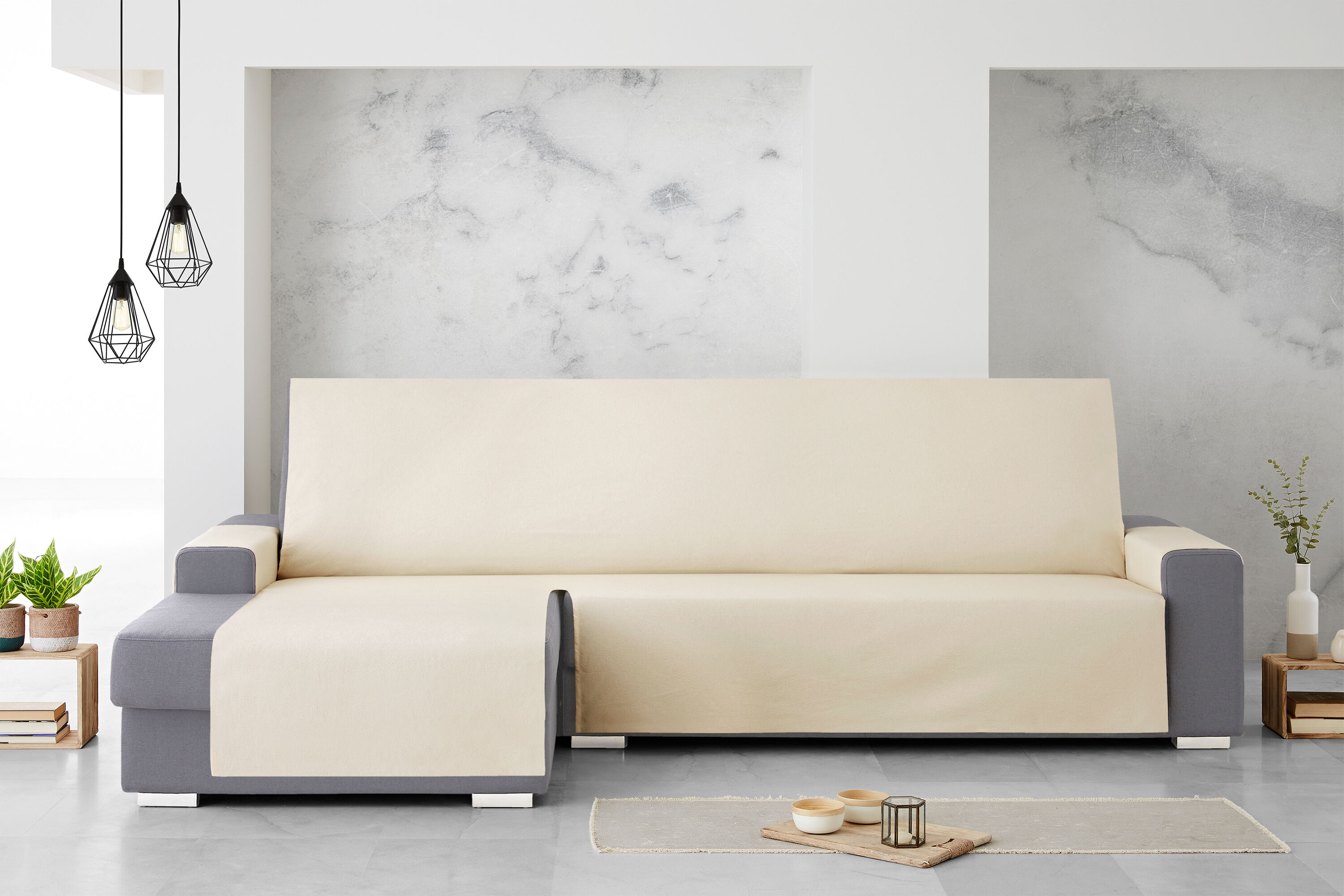Protector Cubresofa Sofa Chaise Longue Izquierda Royale 240 cm. Color Beige, , large Imagen numero 3