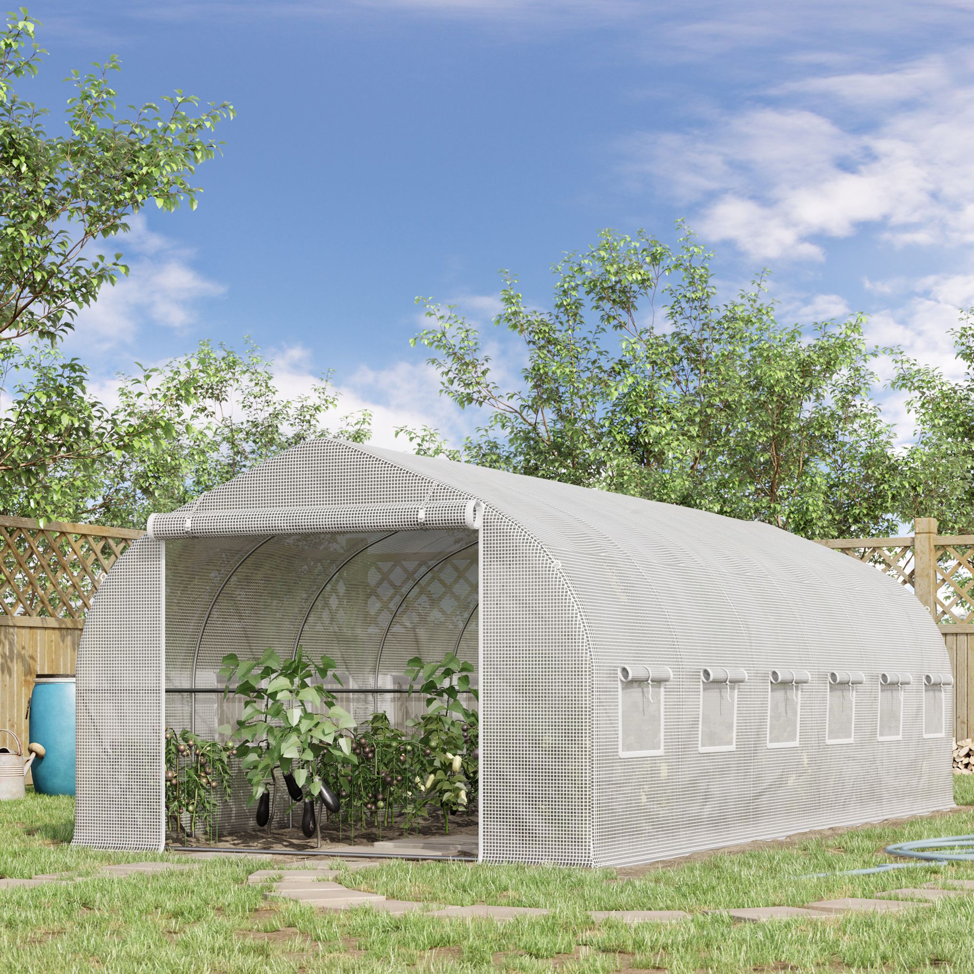 Outsunny Invernadero de T&uacute;nel 6x3x2 m Invernadero de Jard&iacute;n con Puerta y 12 Ventanas Enrollables de Polietileno y Acero Galvanizado Huerto para Cultivos Plantas Flores Blanco, , large Imagen numero 2