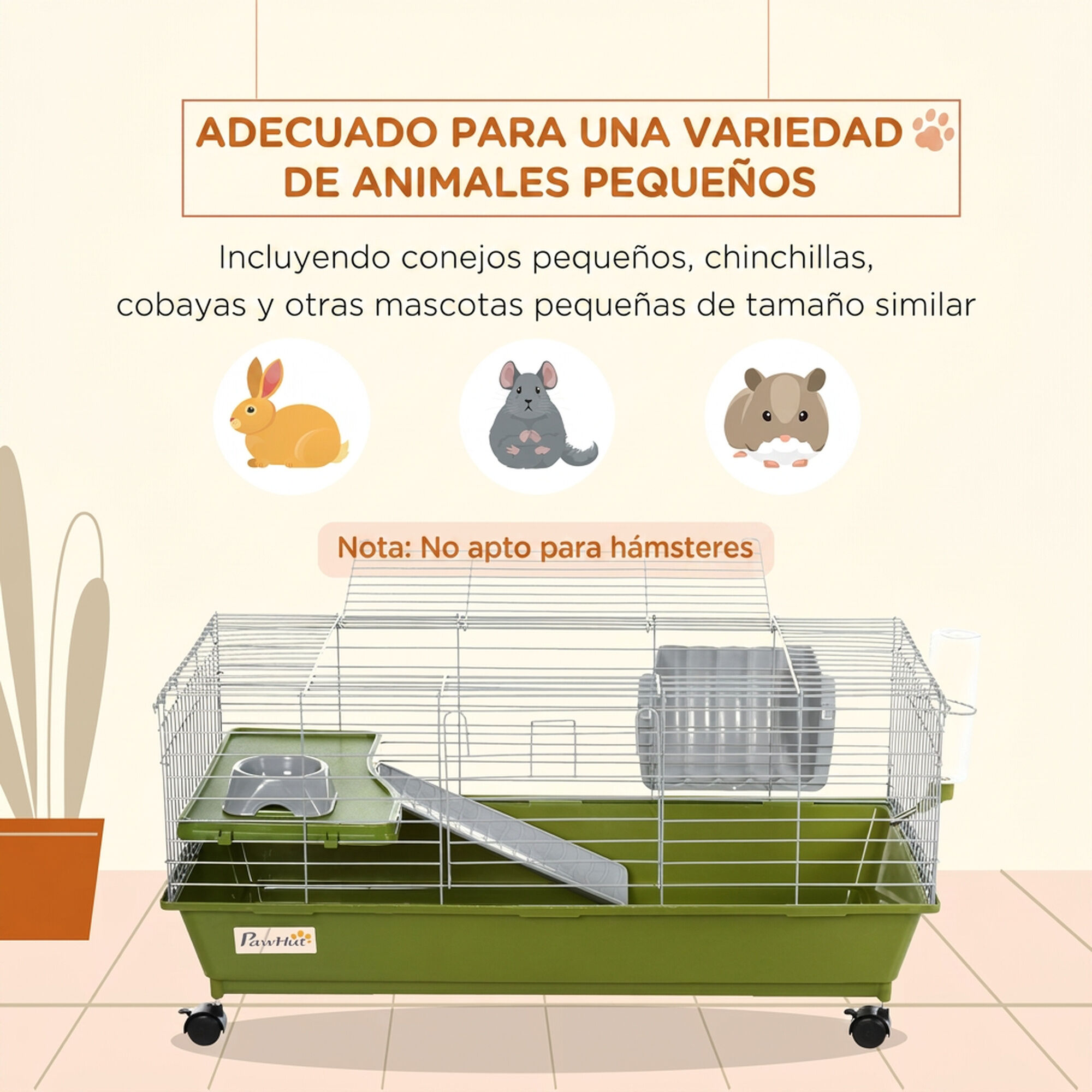 PawHut Jaula Animales Peque&ntilde;o Verde, , large Imagen numero 4