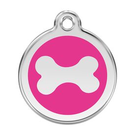 Red Dingo Placa identificativa Acero Inoxidable Esmalte Hueso Rosa Fuerte para perros