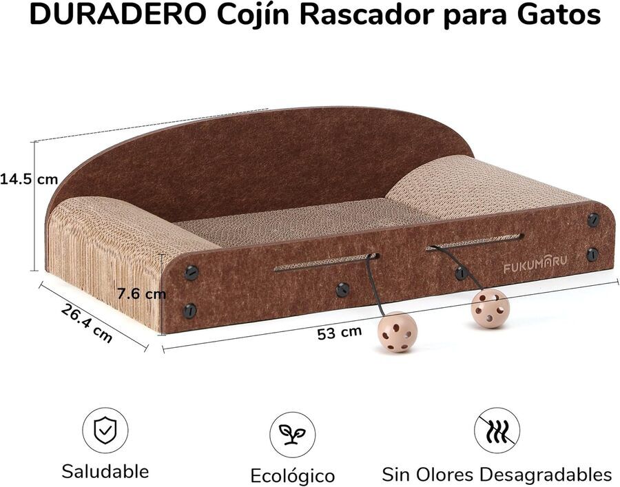 Fukumaru Cama y Rascador de Gato &ndash; Papel Corrugado y Fieltro, Espacio Grande para Descanso y Juego, , large Imagen numero 4