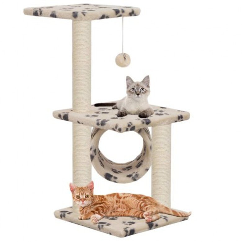 Rascador con postes de sisal para gatos color Beige Huellas, , large image number null