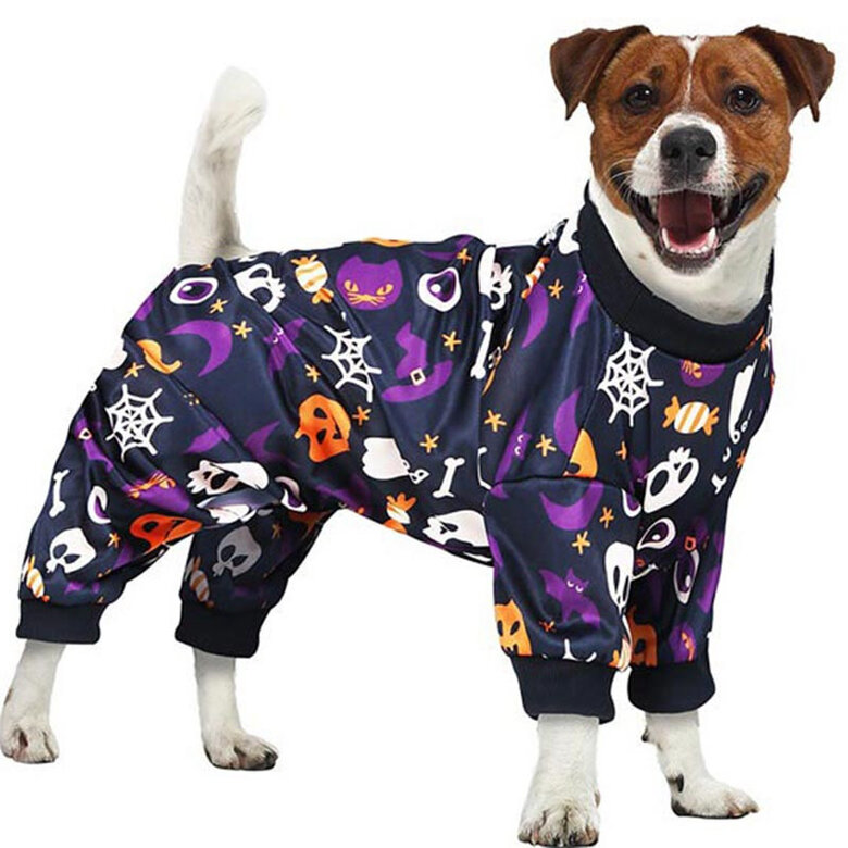 Guirca Disfraz de Pijama Dulce o truco púrpura para perros, , large image number null