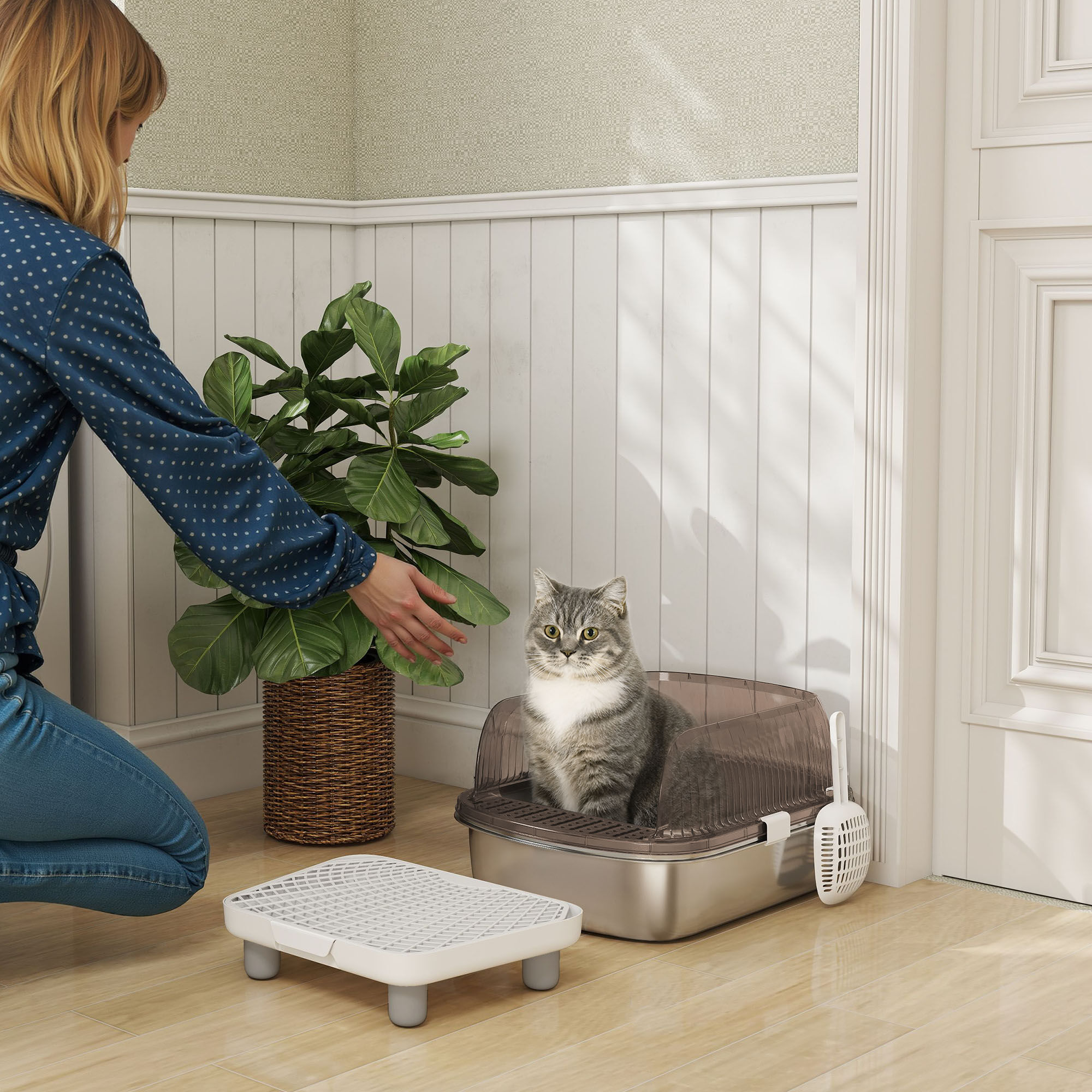 PawHut Arenero Portatil Gris para gatos thumbnail