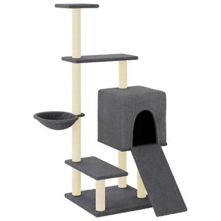 VidaXL Rascador con postes de sisal y escalera gris oscuro para gatos