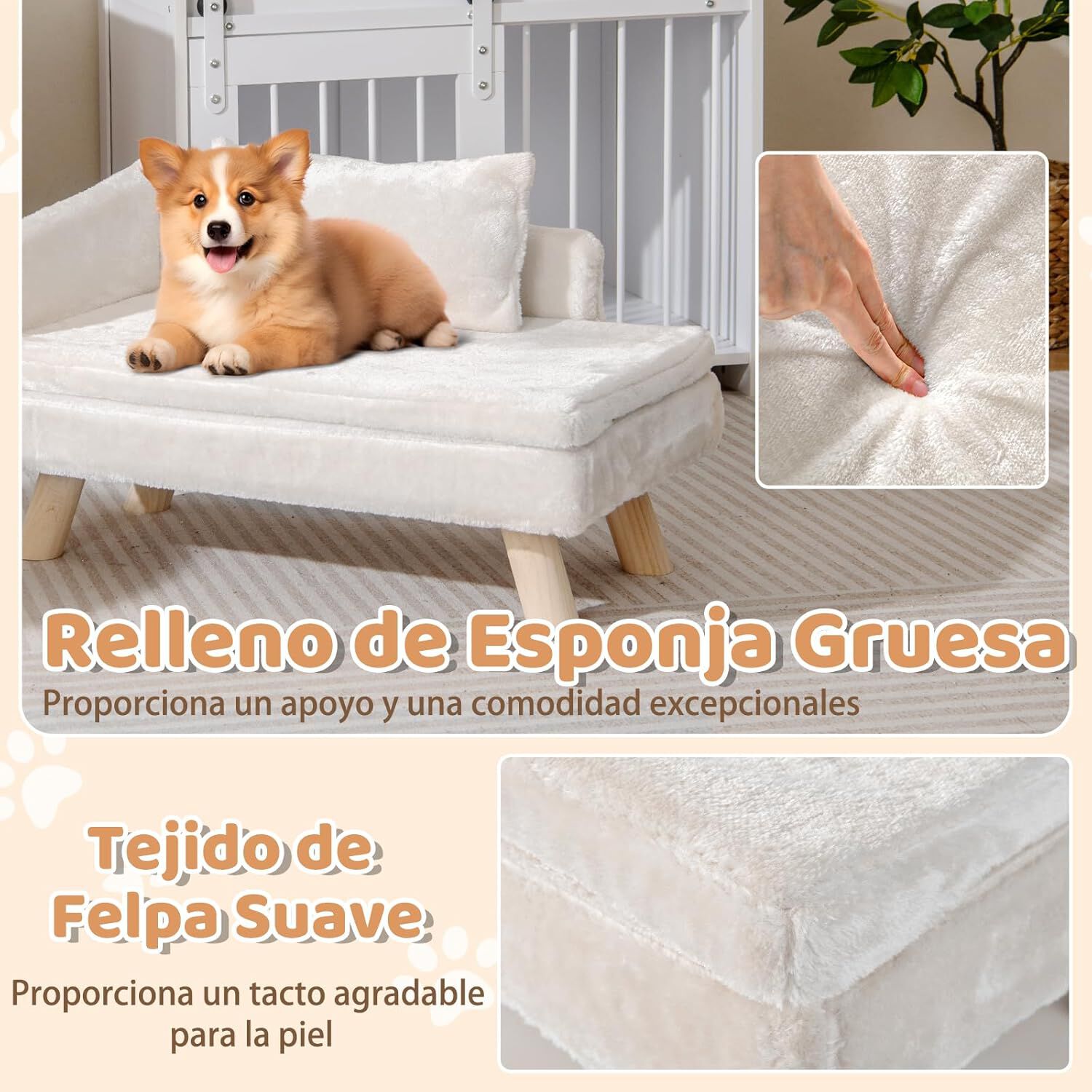 COSTWAY Cama para Gatos, mullida y Suave, sof&aacute; para Gatos medianos y peque&ntilde;os, Linda Cama para Gato con Base Antideslizante, Pies de Madera, Sof&aacute; Sill&oacute;n para Interior, 71 x 43 x 40 cm (Blanco), , large Imagen numero 4