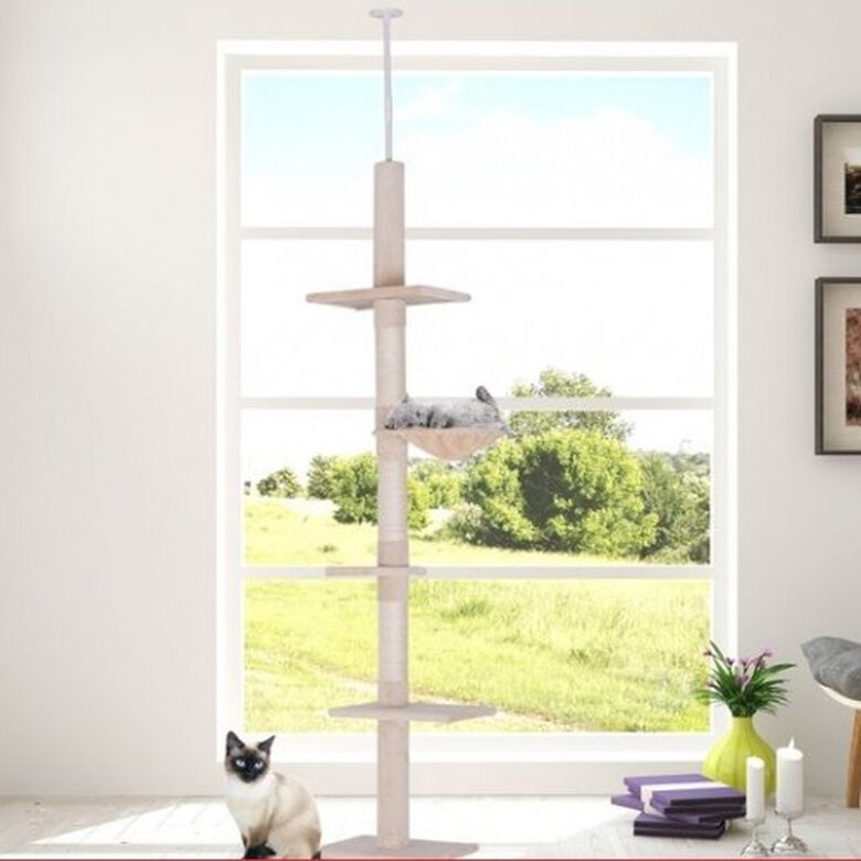 Rascador con poste de techo PawHut para gatos color Beige, , large image number null