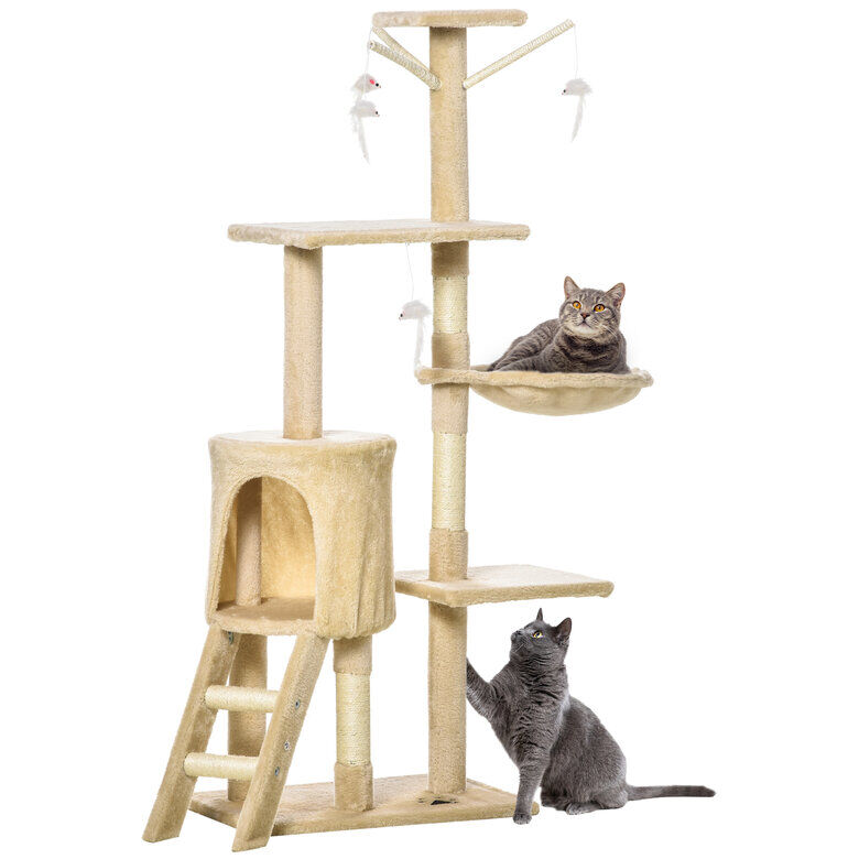 Pawhut &aacute;rbol rascador beige con nidos y plataforma para gatos, , large Imagen numero 1