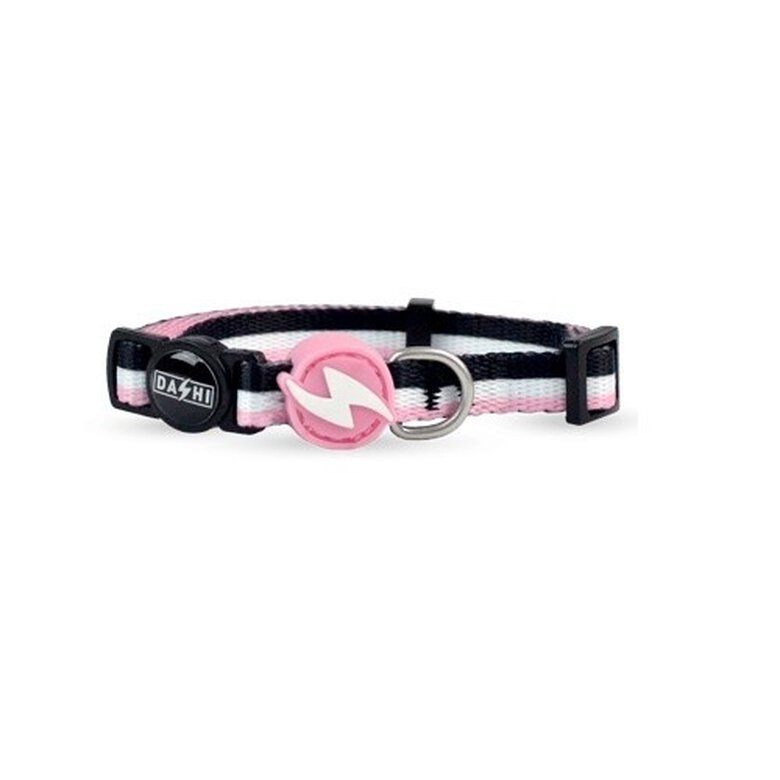 Dashi stripes collar de poliéster rosa y negro para gatos, , large image number null