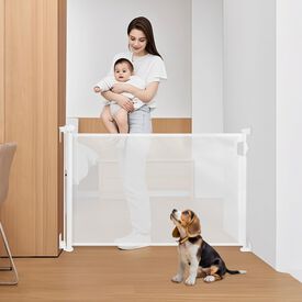 Nobleza - Barrera de Seguridad Ajustable 0-180cm para Bebés y Perros, Apertura con Una Mano, Instalación Sin Taladro, Ideal para Escaleras/Puertas (Interior/Exterior), Acero Blanco