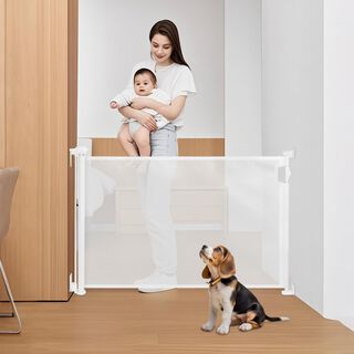 Nobleza - Barrera de Seguridad Ajustable 0-180cm para Bebés y Perros, Apertura con Una Mano, Instalación Sin Taladro, Ideal para Escaleras/Puertas (Interior/Exterior), Acero Blanco