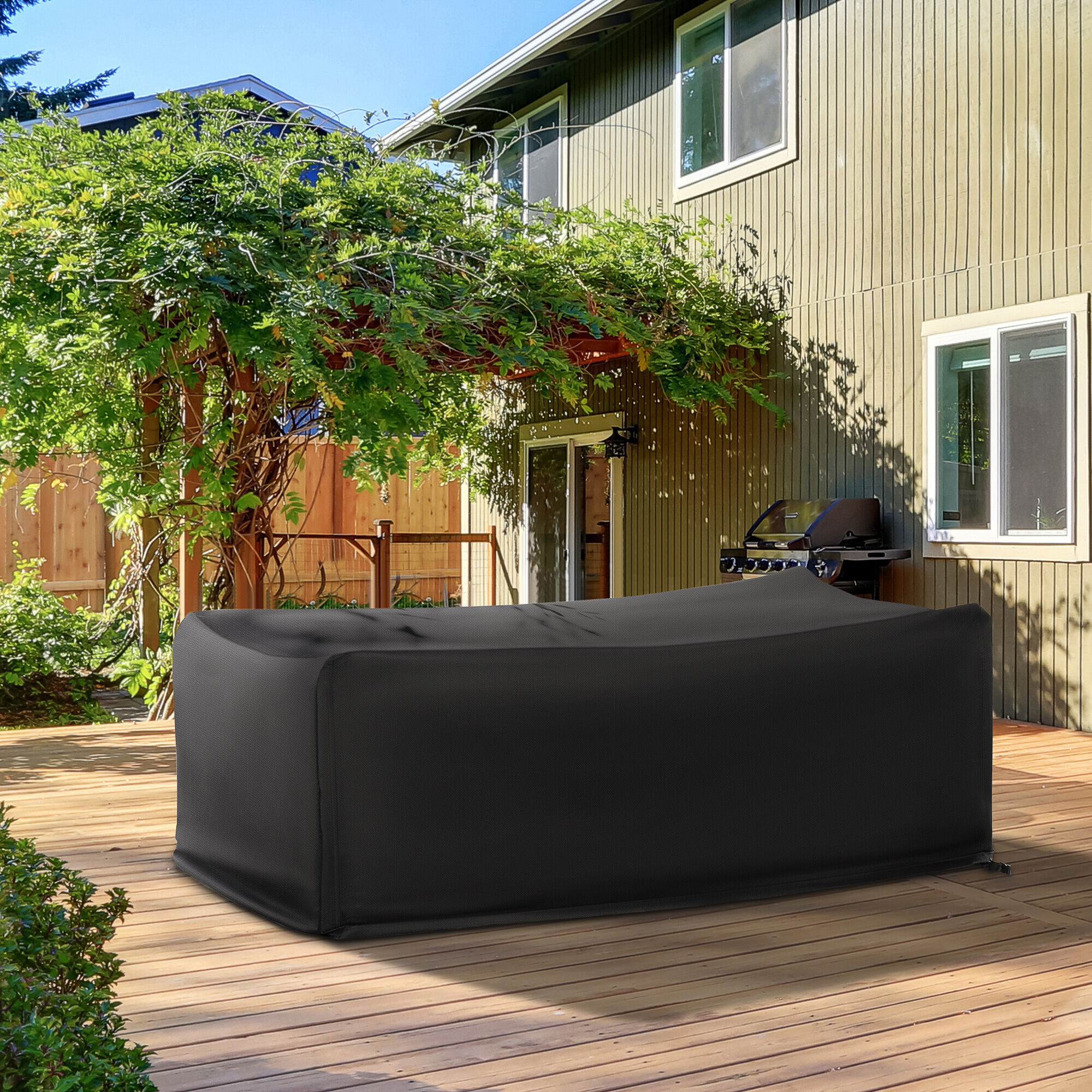 Outsunny Funda Protectora para Muebles de Jard&iacute;n 154x94x66 cm Cubierta de Muebles de Mesas Exterior Tela Oxford 600D Impermeable con Hebillas para Patio Terraza Negro, , large Imagen numero 2