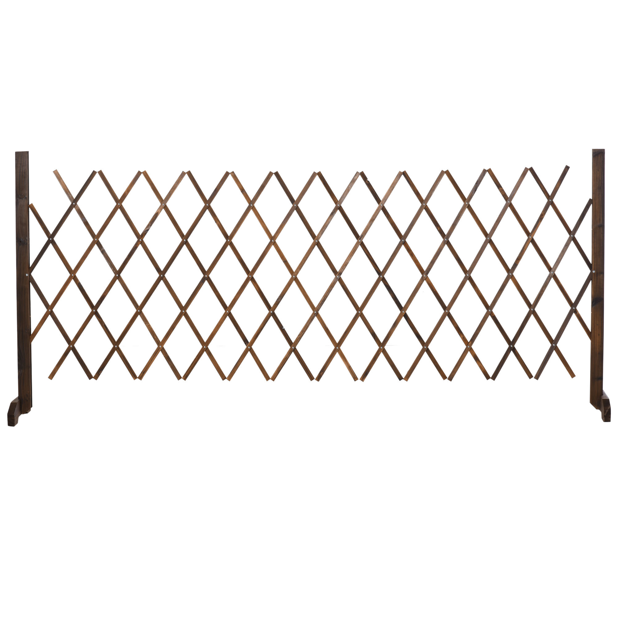Outsunny Valla de Madera Extensible 37-225x30x106 cm Barrera de Seguridad para Perros Retr&aacute;ctil Multiusos para Decoraci&oacute;n C&eacute;sped Jard&iacute;n Patio Marr&oacute;n Carbonizado, , large Imagen numero 1