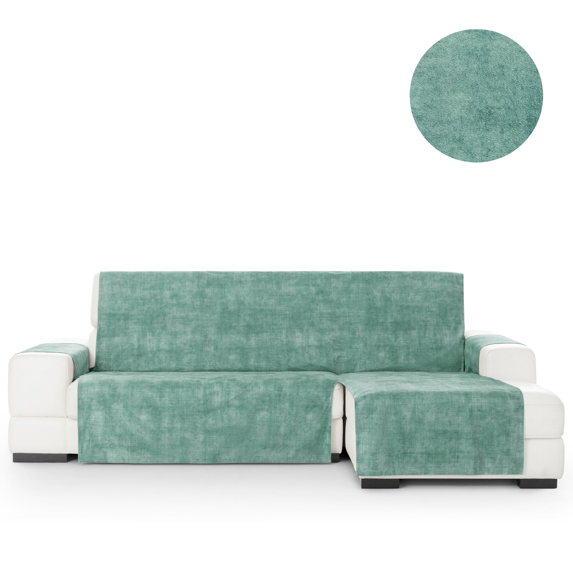 Cubre Sof&aacute; Protector Antimanchas acabado aterciopelado Verde Chaise Longue Derecho Extra 290 cm (300-350 cm), , large Imagen numero 1
