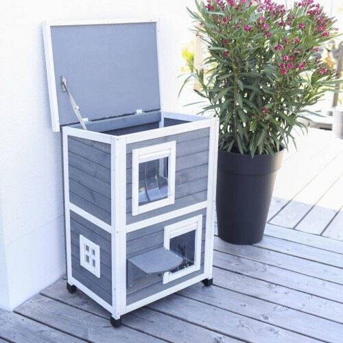 Kerbl casa de exterior gris y blanco para gatos, , large Imagen numero 2