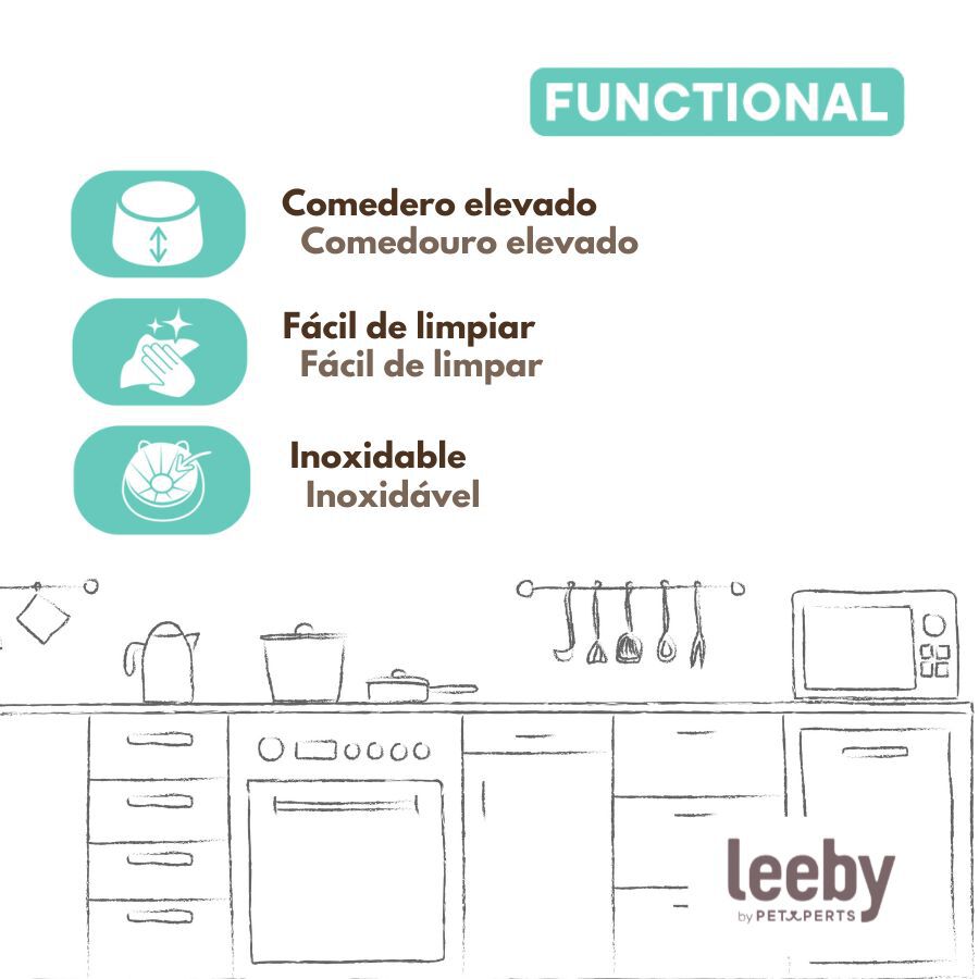 Leeby Comedero Elevado Acero y Pl&aacute;stico Azul para gatos, , large Imagen numero 5