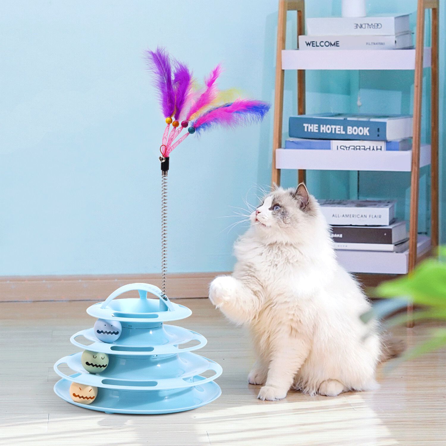 Nobleza - Juguete para Gatos, Juguetes Interactivo con Dise&ntilde;o de Torre con 3 Pelotas de 3 Niveles, Torre Interactiva Gato（25 x 12.5cm）, , large Imagen numero 5