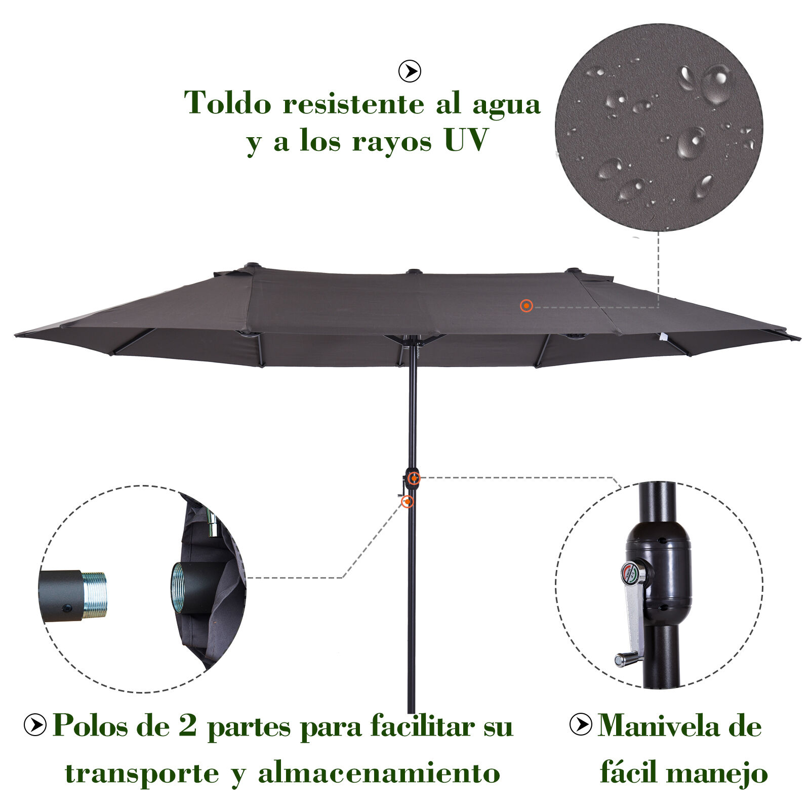 Outsunny Sombrilla Parasol Doble para Jard&iacute;n color Gris, , large Imagen numero 4