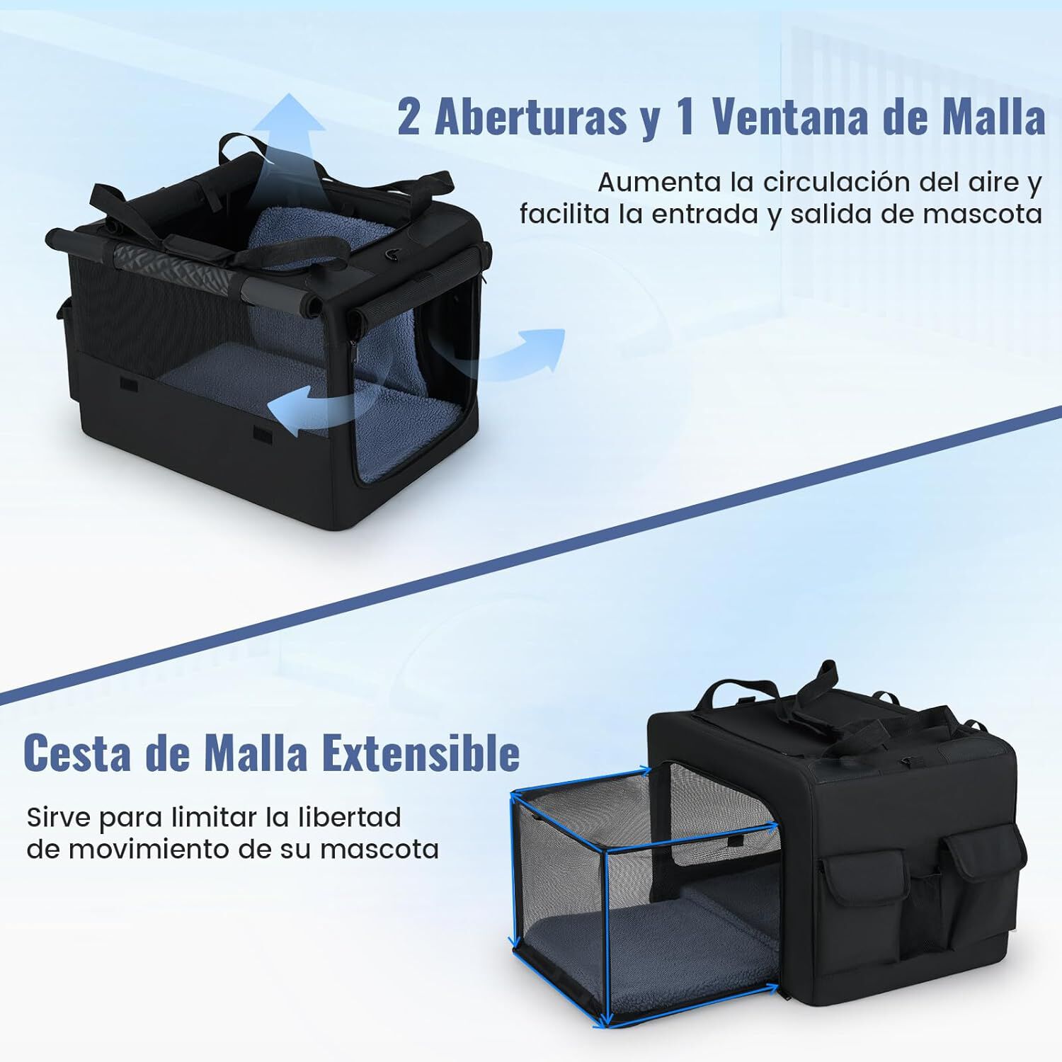 COSTWAY Transportín para Perros, Bolsa Transportin Portátil y Plegable para Mascotas con 2 Aberturas y Ventana, Cesta Interior de Malla, Bolsillos Laterales para Interior Exterior (80 x 65 x 42 cm) thumbnail