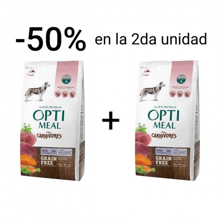 Promoción pienso Optimeal sin cereales 2º unidad 50% para perros sabor Pato y verduras, , large image number null