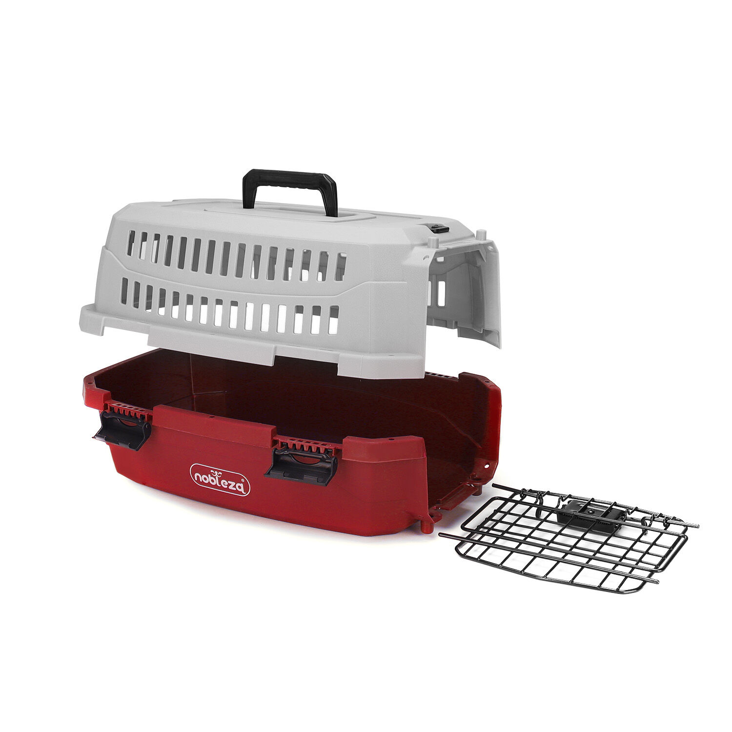 Nobleza - Transportin Gato Perro Mediano, Transportin para Gatos Perro Port&aacute;til y Transpirable, Mascotas Perros Gatos Accesorios, Transport&iacute;n de Pl&aacute;stico, 58x38.7x33 CM, Rojo & Gris, , large Imagen numero 2