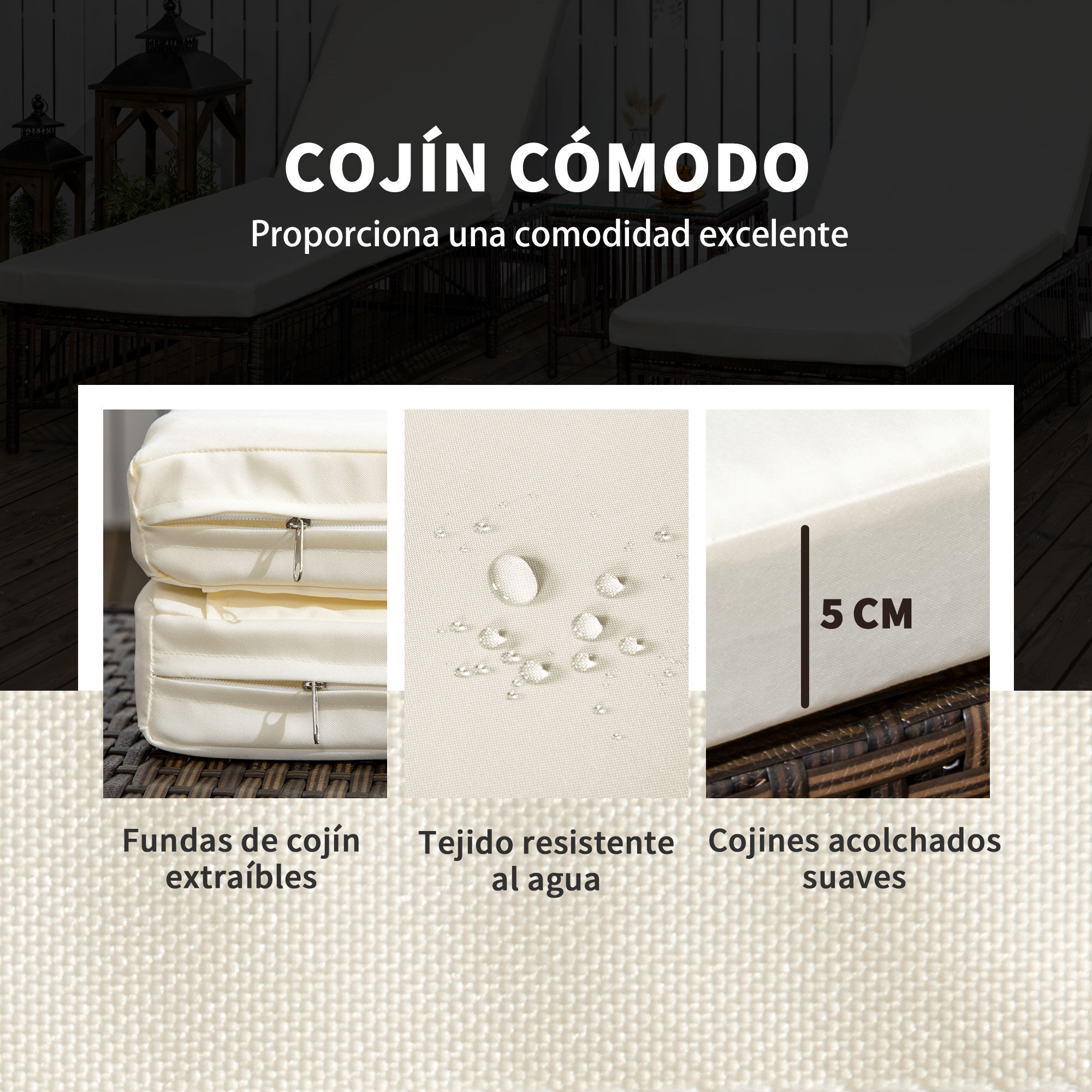 Outsunny Conjunto de 2 Tumbonas de Jard&iacute;n Exterior, , large Imagen numero 5