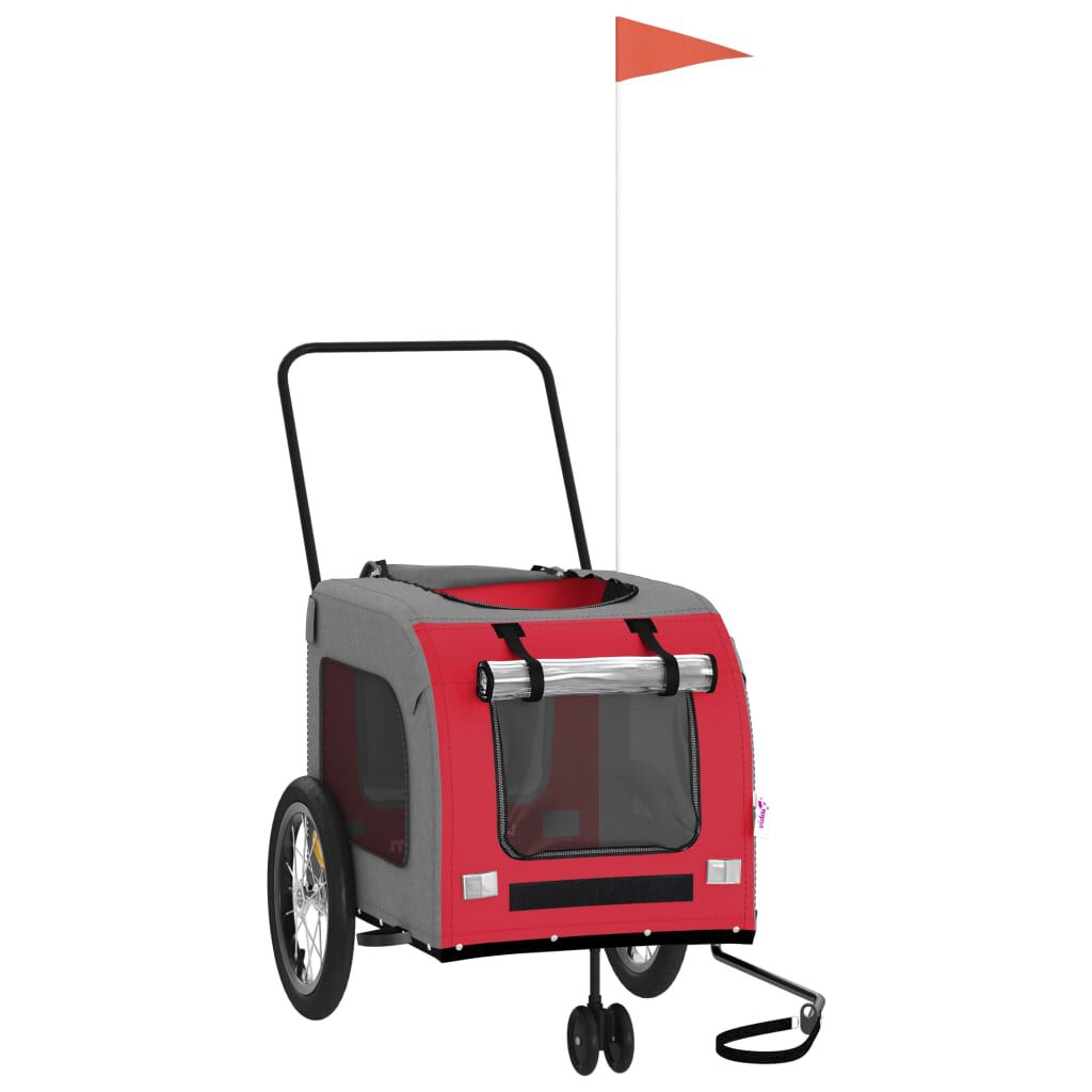 vidaXL Remolque de bicicleta mascotas hierro tela Oxford rojo gris, , large Imagen numero 2
