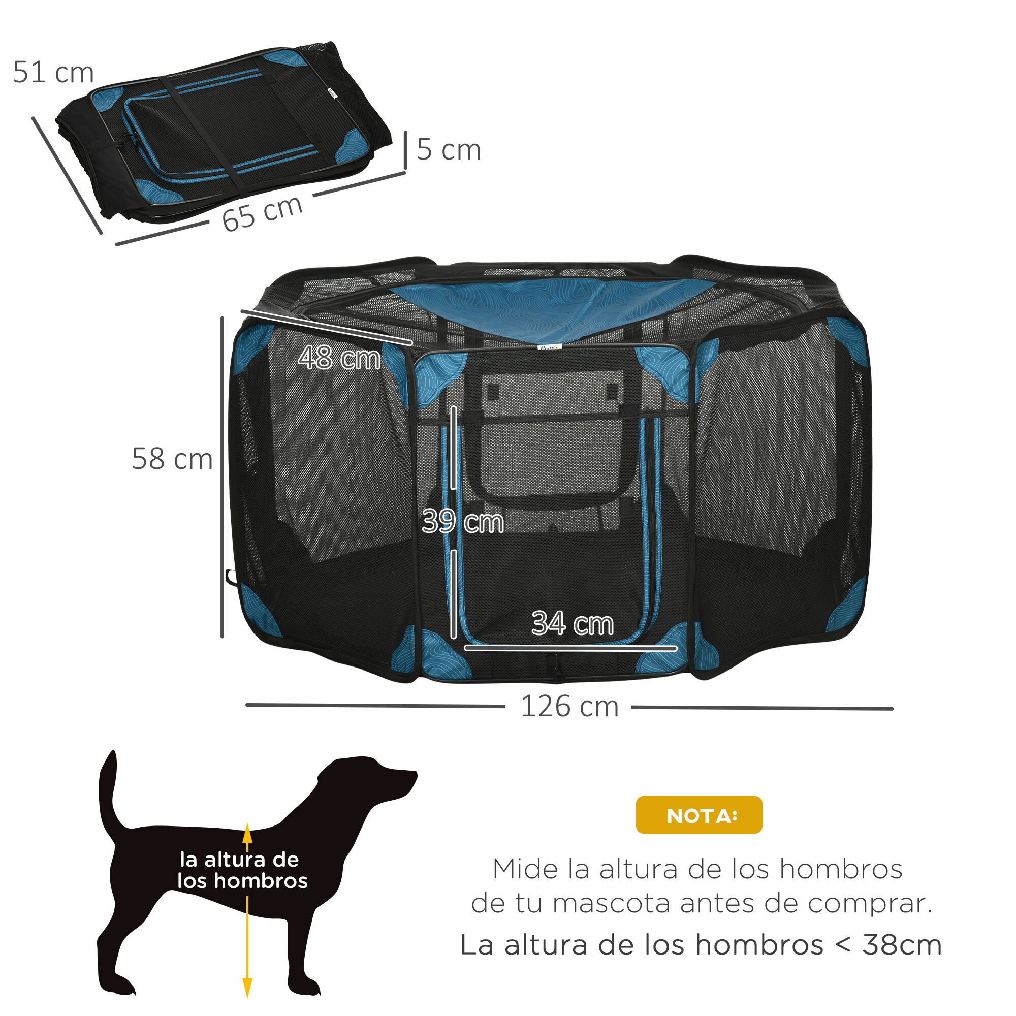 PawHut Parque Plegable para Perros y Gatos de 8 Paneles Parque de Juego para Mascotas con Bolsa de Transporte Recinto Port&aacute;til para Conejos Conejillos de Indias &Oslash;154x76 cm Azul, , large Imagen numero 13