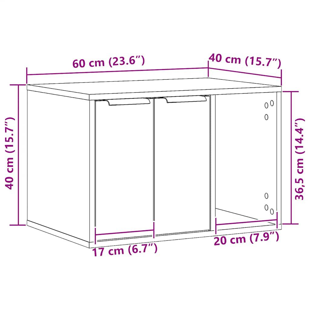 vidaXL Caja de arena para gatos de roble negro, 60 x 40 x 40 cm, madera de ingenier&iacute;a, , large Imagen numero 9