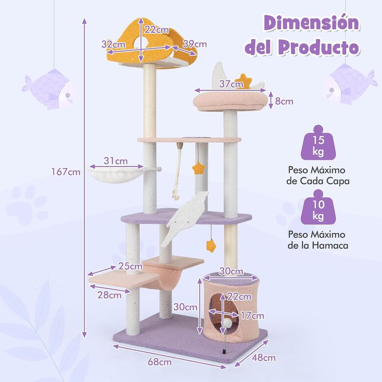 COSTWAY Árbol de Gatos Morado y Rosa para gatos thumbnail