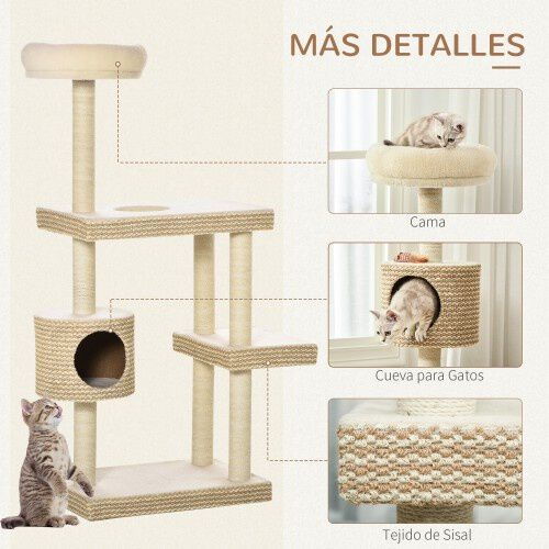 PawHut &aacute;rbol con cueva m&uacute;ltiples plataformas color Beige, , large Imagen numero 5