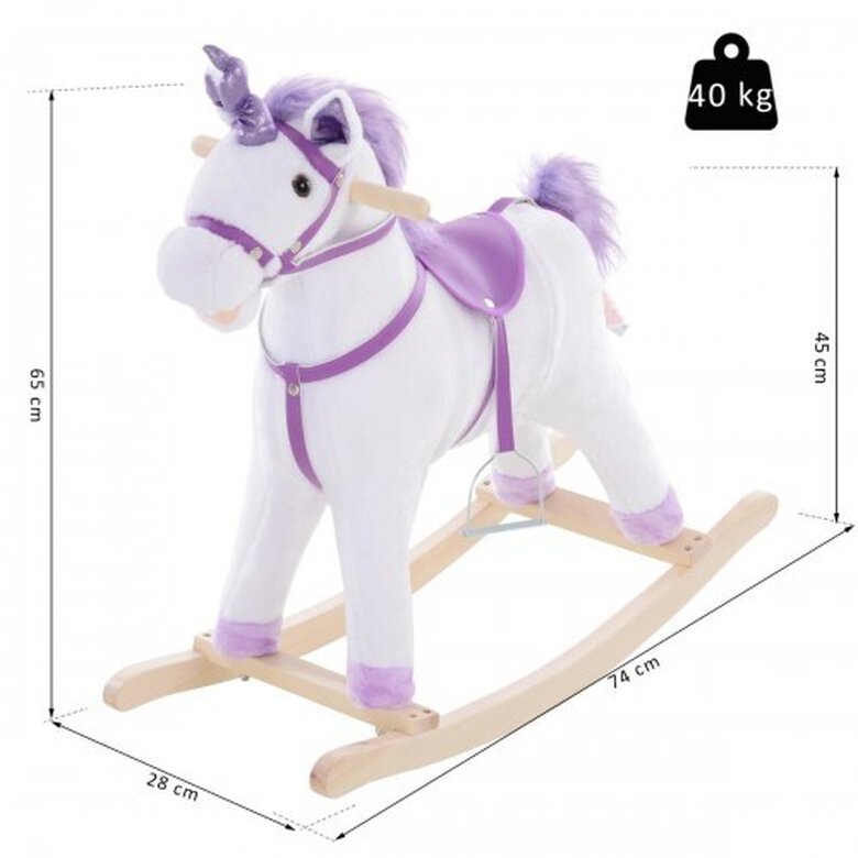 Caballito balancín Bebé peluche color Blanco y Morado, , large image number null
