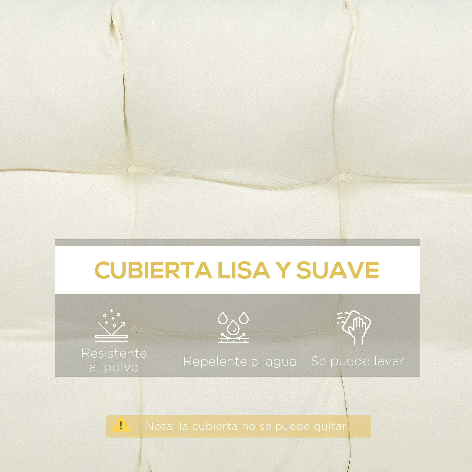 Outsunny Coj&iacute;n para Banco de 2 Plazas 110x48x8 cm Coj&iacute;n Rectangular para Interiores y Exteriores Lavable con 8 Puntadas y Asiento C&oacute;modo para Sillas Sof&aacute;s Crema, , large Imagen numero 4