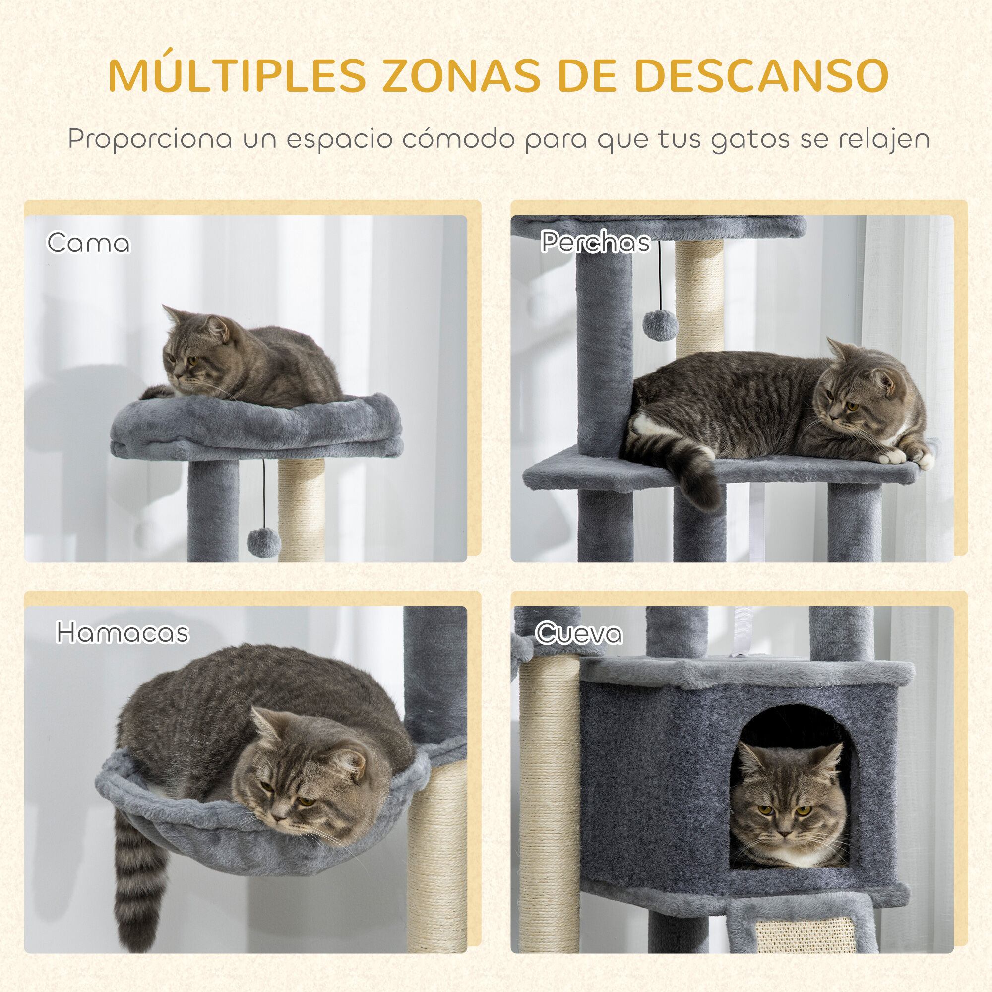 PawHut &Aacute;rbol para Gatos Gris, , large Imagen numero 4