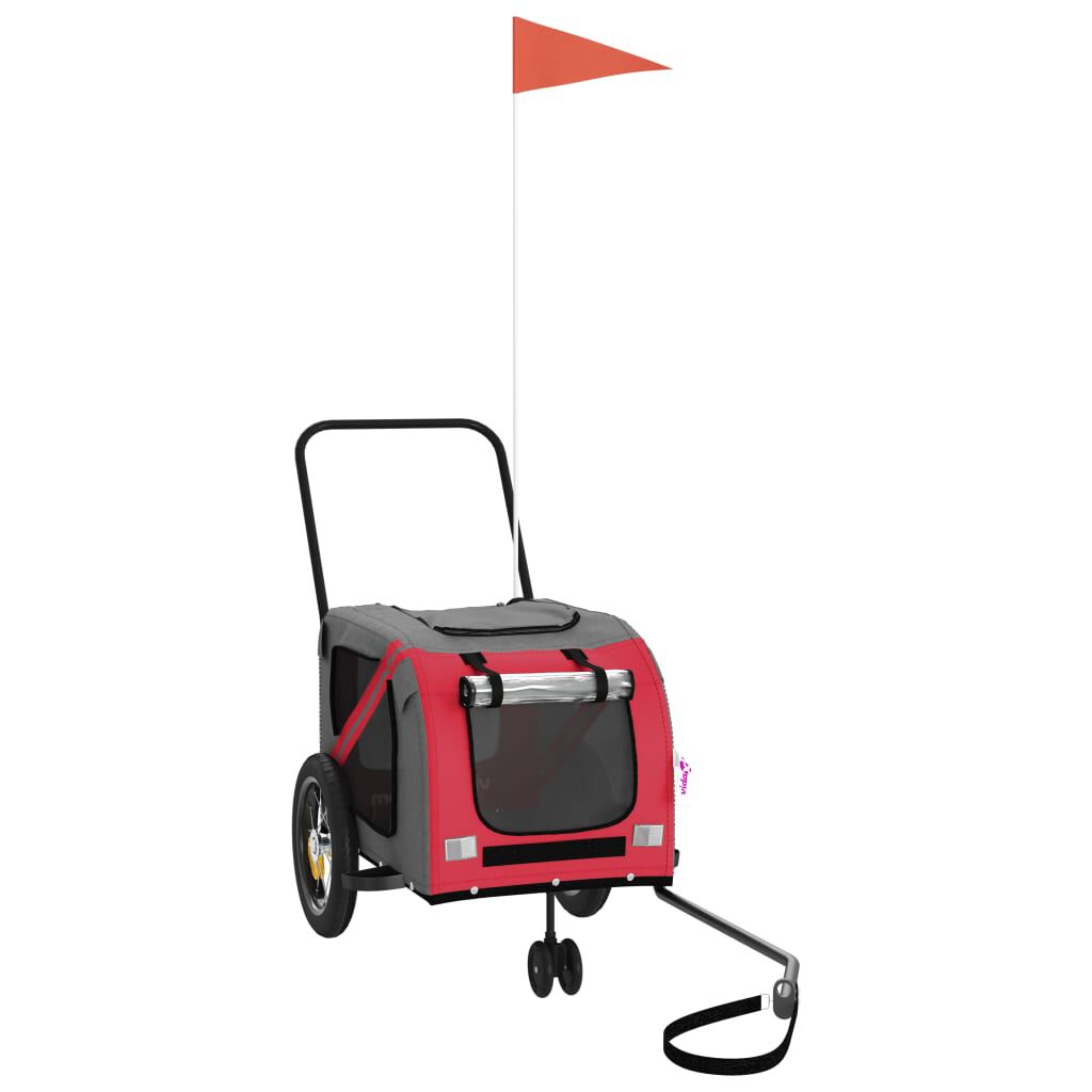 vidaXL Remolque de bicicleta mascotas hierro tela Oxford rojo negro, , large Imagen numero 1