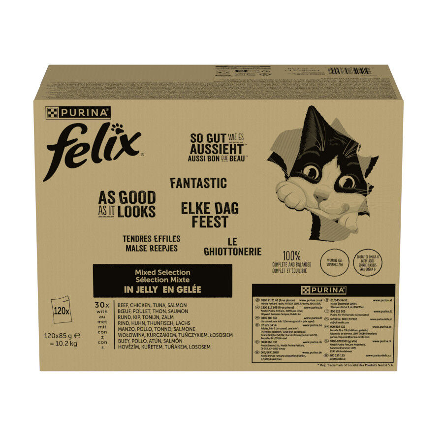 80 sobres x 85 g Felix Fantastic Mix Carne Gelatina sobre para gatos, , large Imagen numero 2