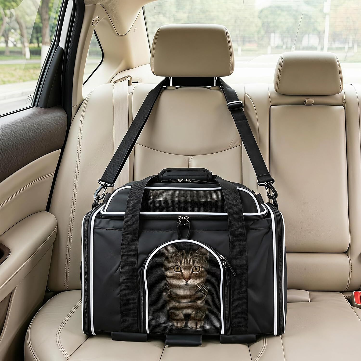 COSTWAY Transport&iacute;n para Mascotas con Ruedas y Asa Telesc&oacute;pica, Transportador para Perros y Gatos con Correa para Hombro, Alfombra Lavable, Ventanas Transpirables, Cremalleras, Negro, , large Imagen numero 2