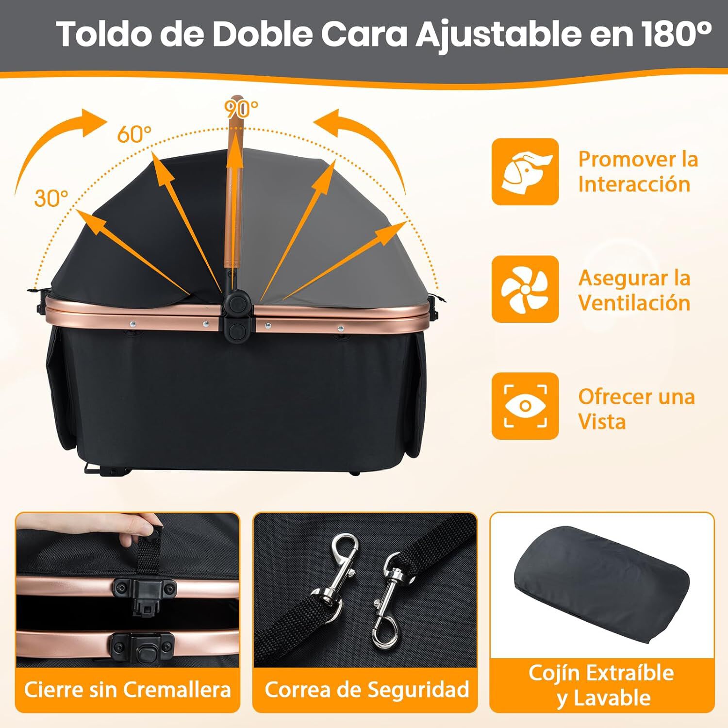 COSTWAY Cochecito para Perros 3 en 1, Carrito para Perros Plegable con Transport&iacute;n Removible, Sombra Solar, Almohadilla Extra&iacute;ble, Cintur&oacute;n de Seguridad, Cesta y Portavasos, Carro Mascotas, Carga 25kg, , large Imagen numero 3