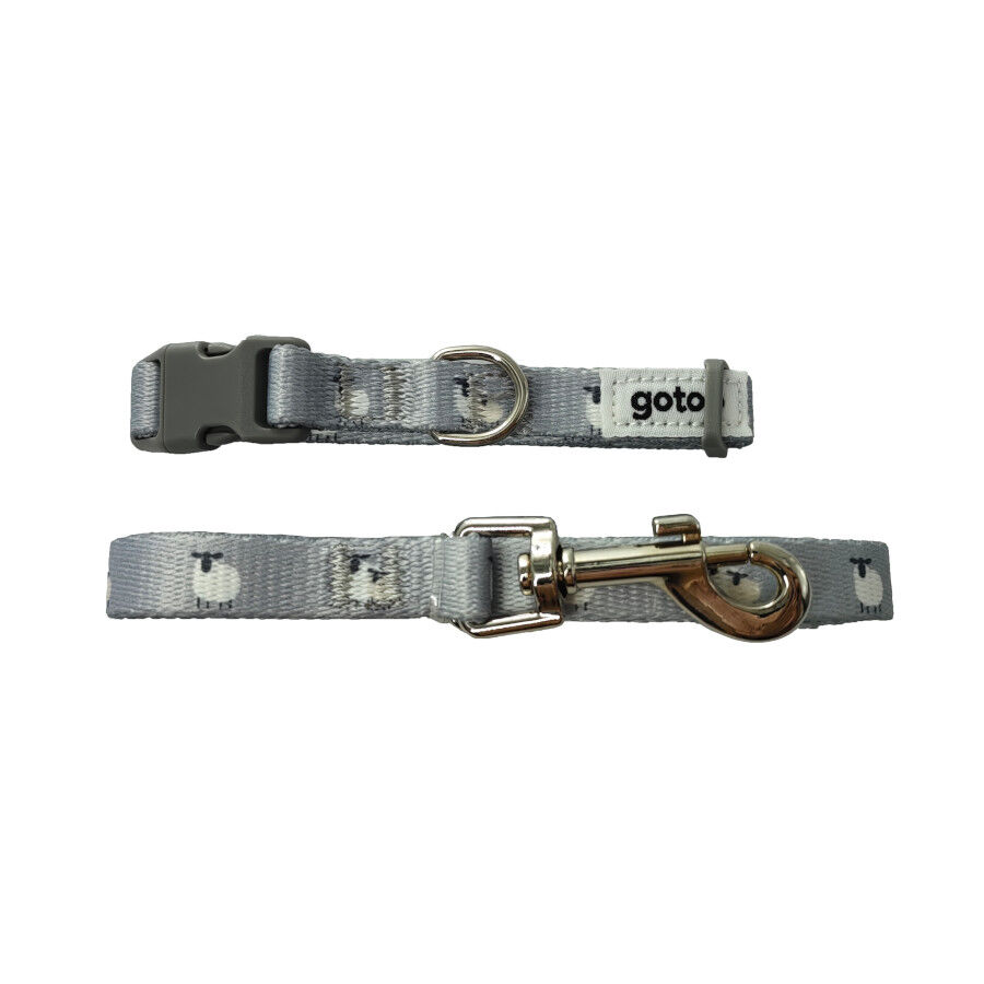 Gotoo Set de correa y collar con estampado ovejitas gris para cachorros, , large Imagen numero 1