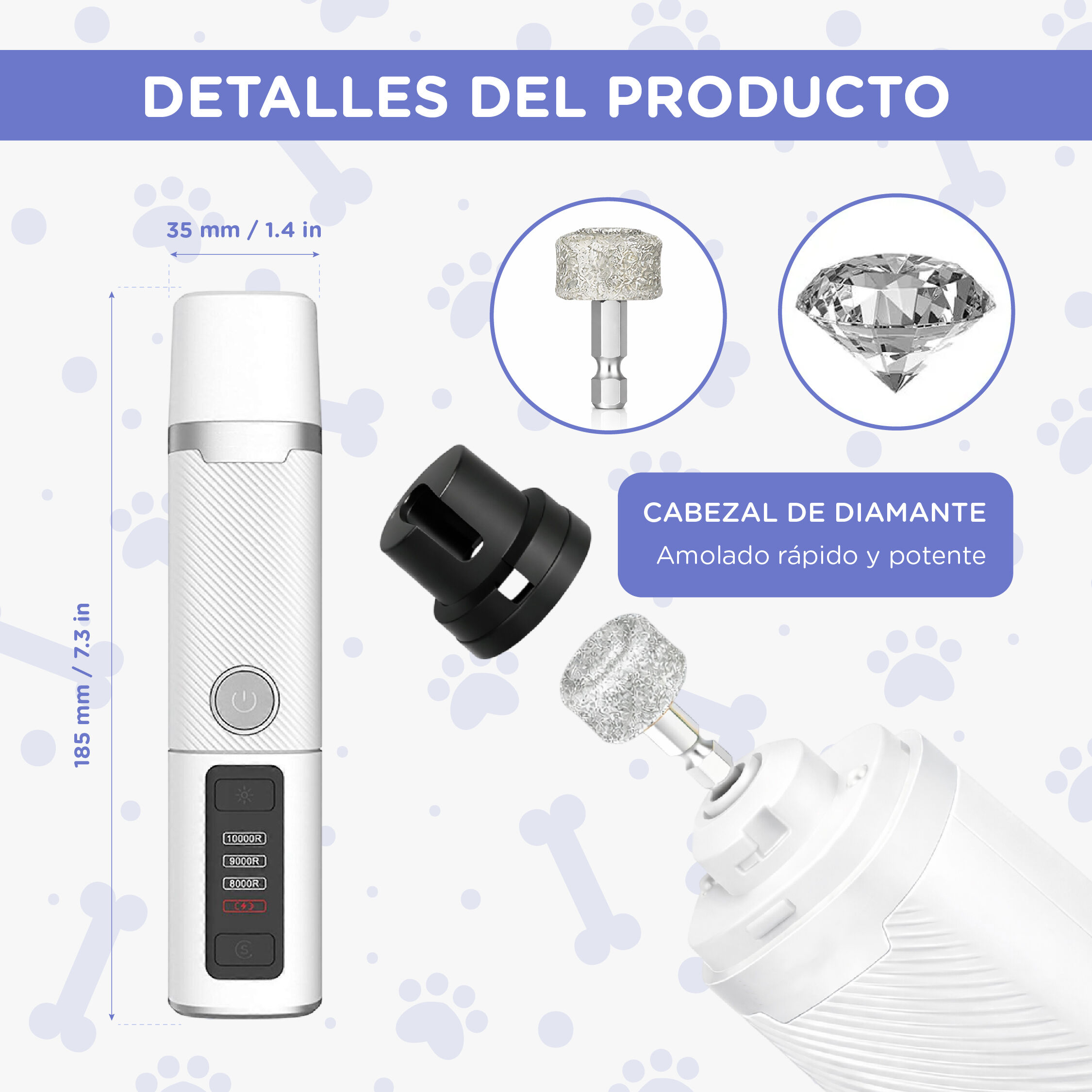 Limador de U&ntilde;as El&eacute;ctrico para Perros TheKingPet con Luz LED &ndash; 3 Velocidades, Silencioso y Recargable USB-C, , large Imagen numero 3