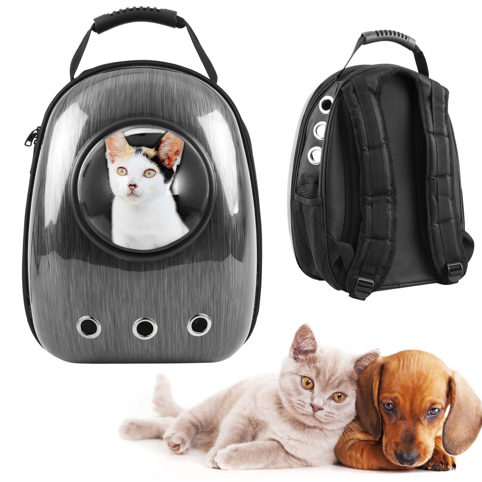 Mochila para transporte de mascotas gato y perro Transportin de plastico rigido gris Tiendanimal