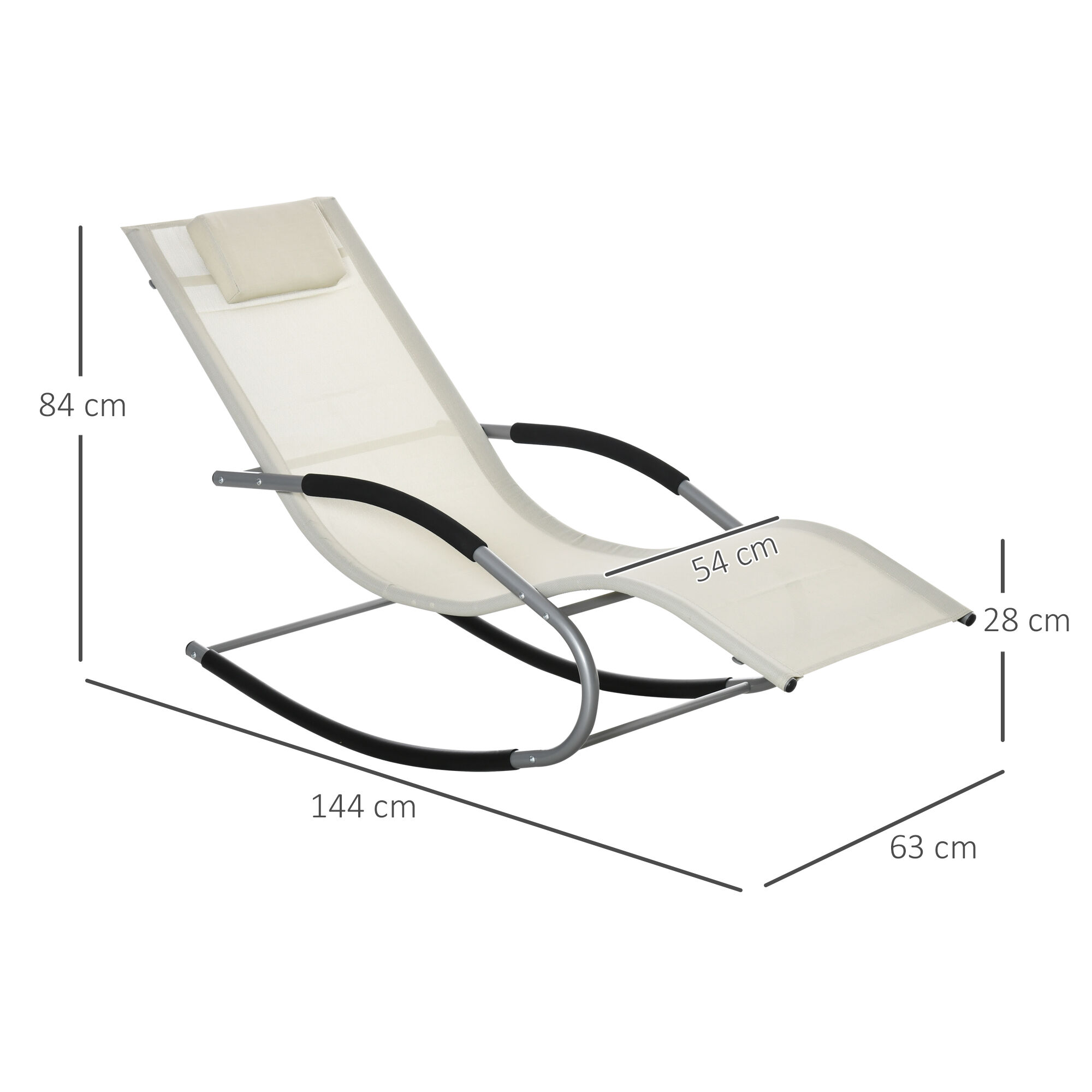 Outsunny Conjunto de 2 Mecedoras para Jard&iacute;n Tumbonas Mecedoras con Reposacabezas Reposabrazos Carga 120 kg para Playa Patio Terraza 63x144x84 cm Beige, , large Imagen numero 3