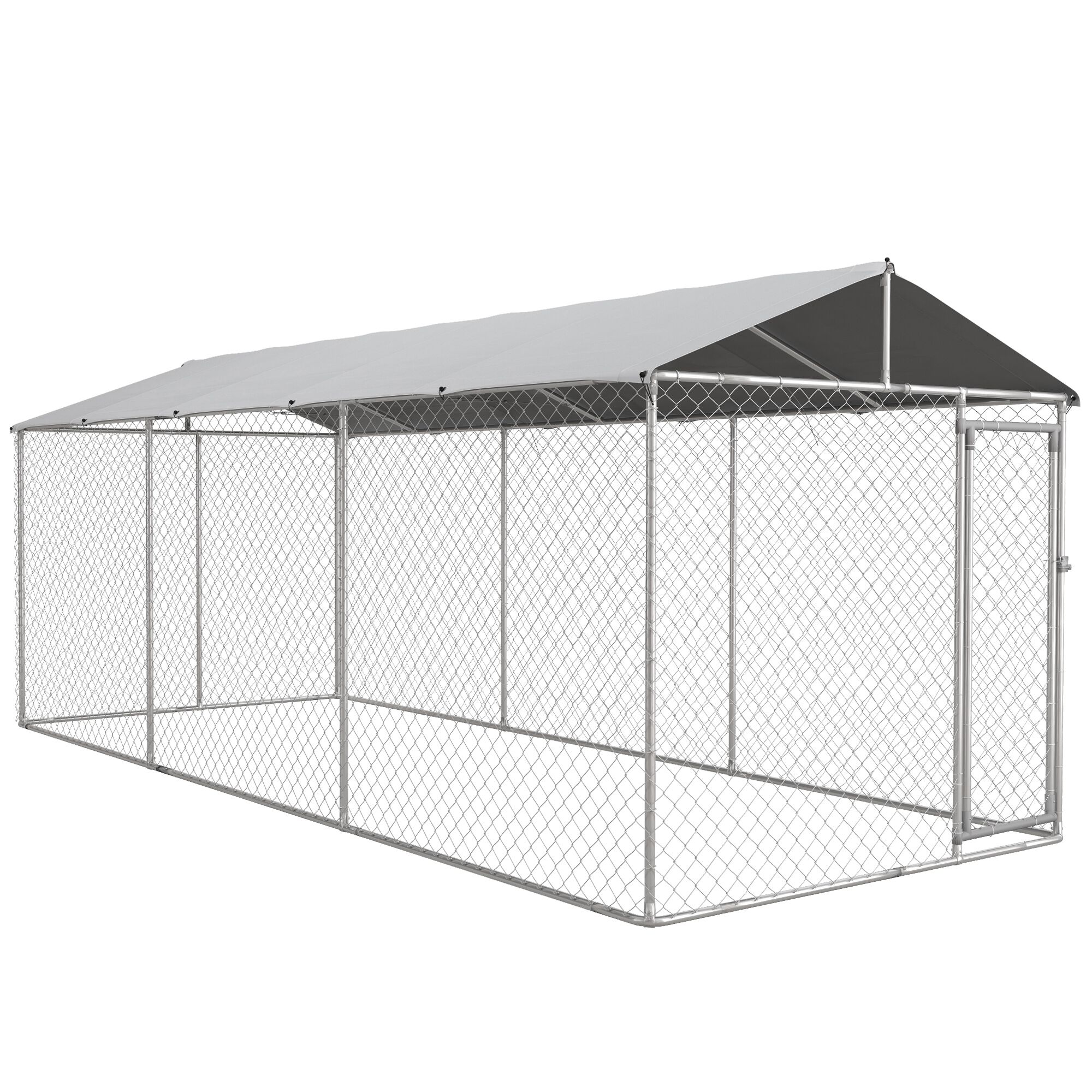 PawHut Perrera Jaula de Exterior para Perros Parque para Perros con 1 Puerta Marco de Acero Toldo Impermeable y Anti-UV 600x230x230 cm Plata, , large Imagen numero 1