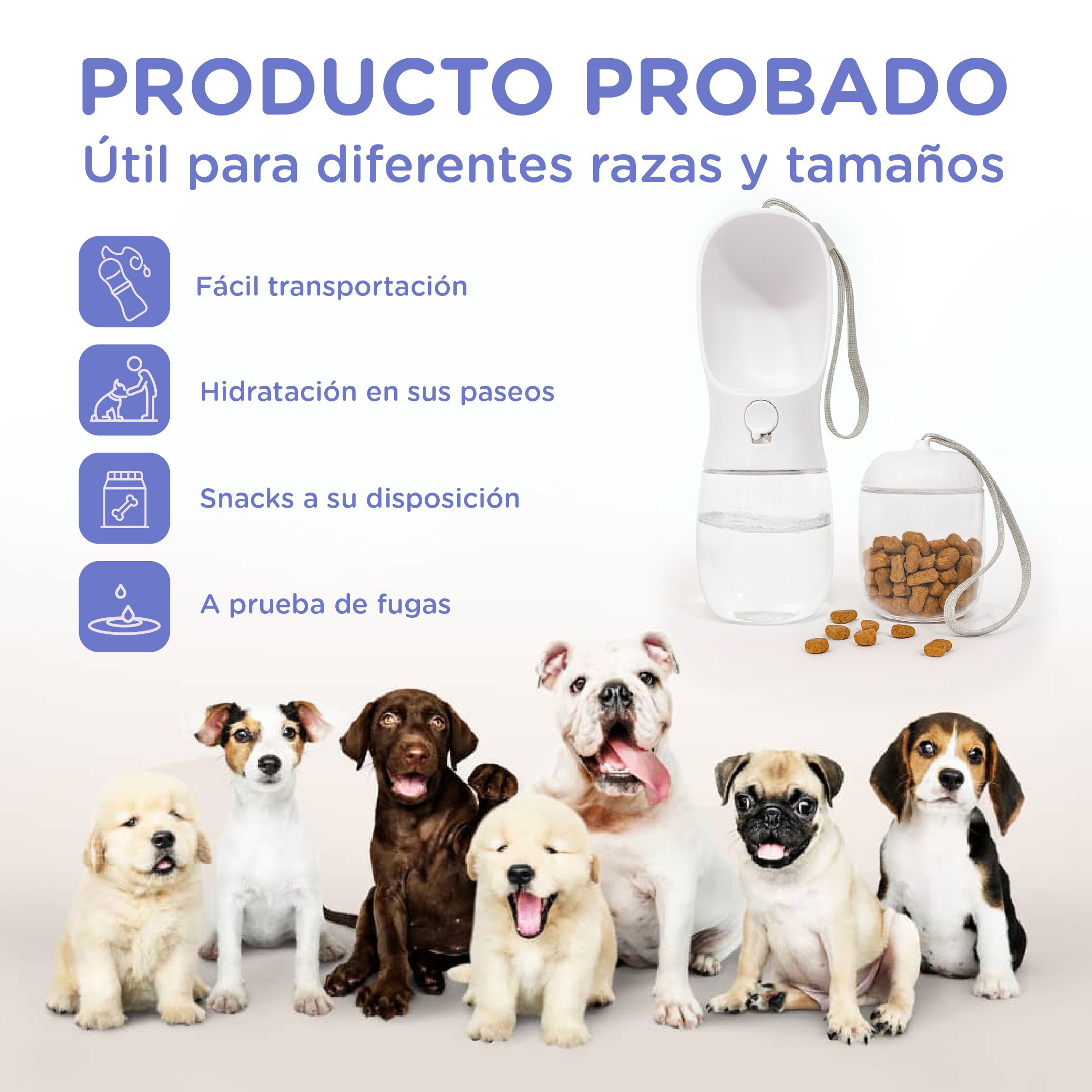 Botella Portátil 2 en 1 TheKingPet – Bebedero y Dispensador de Snacks para Perros y Gatos thumbnail