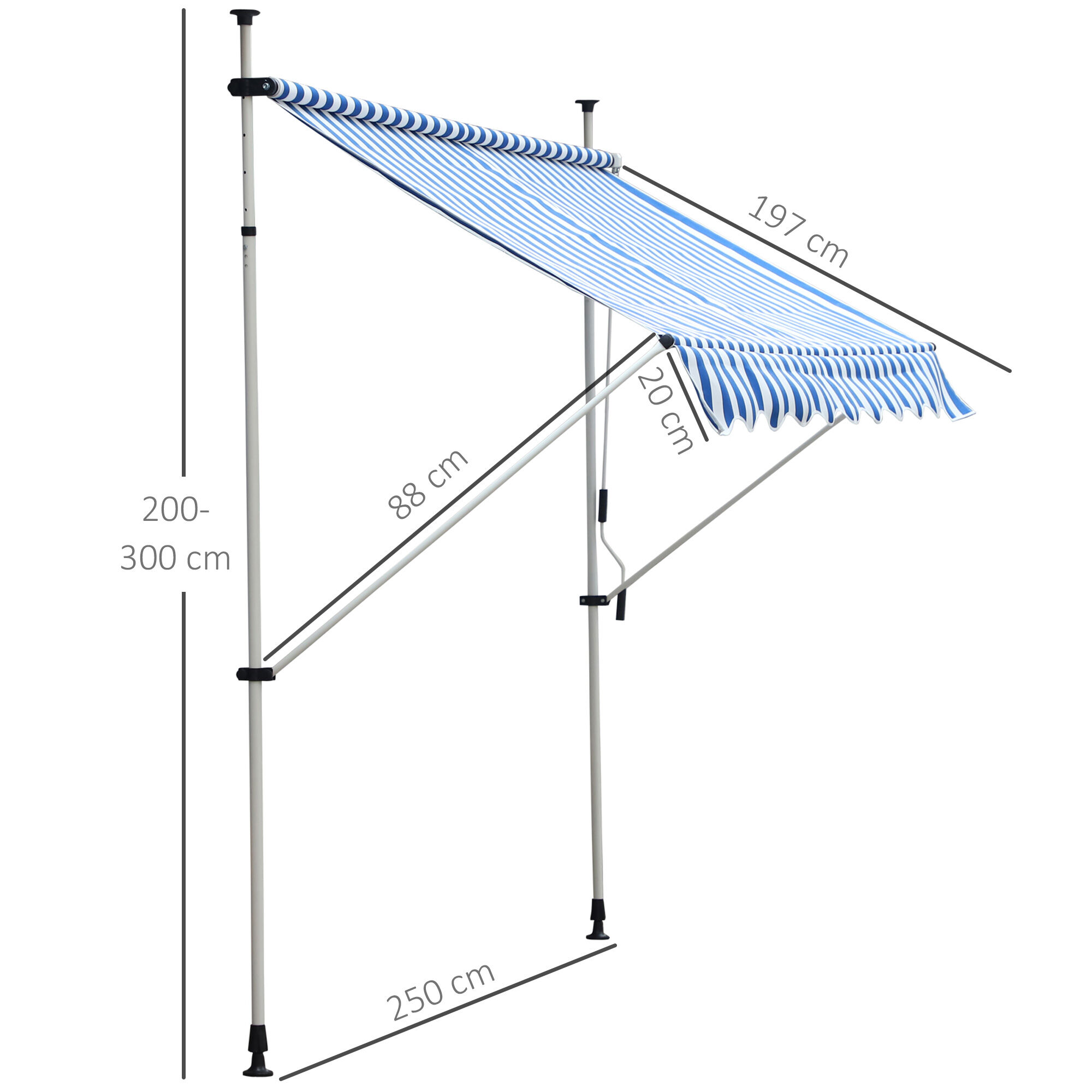 Toldo Plegable Ventana Exterior Montando en La Pared para Jard&iacute;n Patio Piscina Balc&oacute;n Extensible Altura Regulable en 4 Niveles con Manivela Instalaci&oacute;n f&aacute;cil 197x250x200/300cm Azul y Blanco, , large Imagen numero 3
