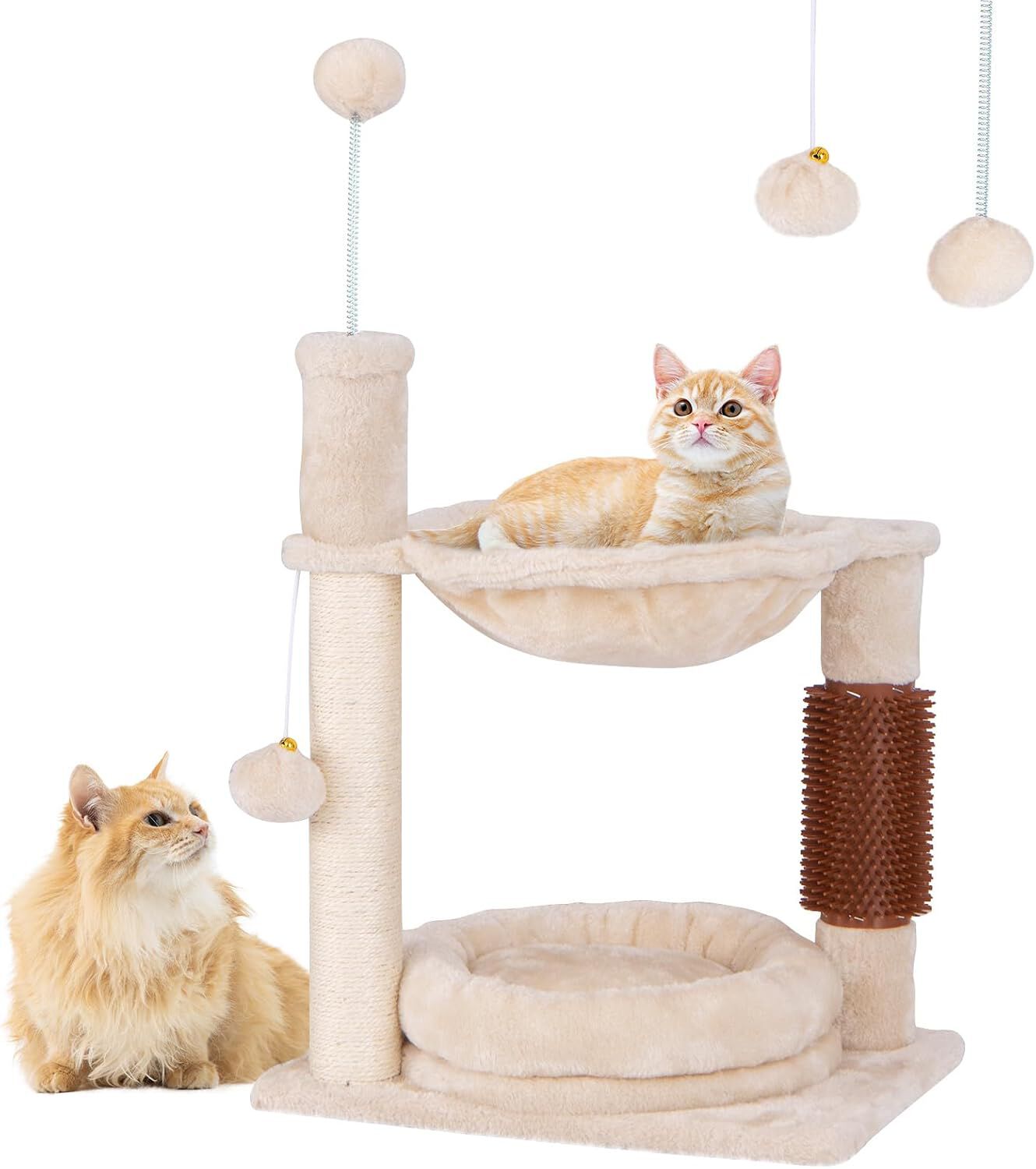 COSTWAY &Aacute;rbol Rascador para Gatos Peque&ntilde;os, &Aacute;rbol para Gatos con Hamaca Suave, Cama para Gatos de Felpa, Postes de Sisal, Autopeluquero y Bola Colgante, Torre para Gatos, 40 x 30 x 72 cm, Beige, , large Imagen numero 1
